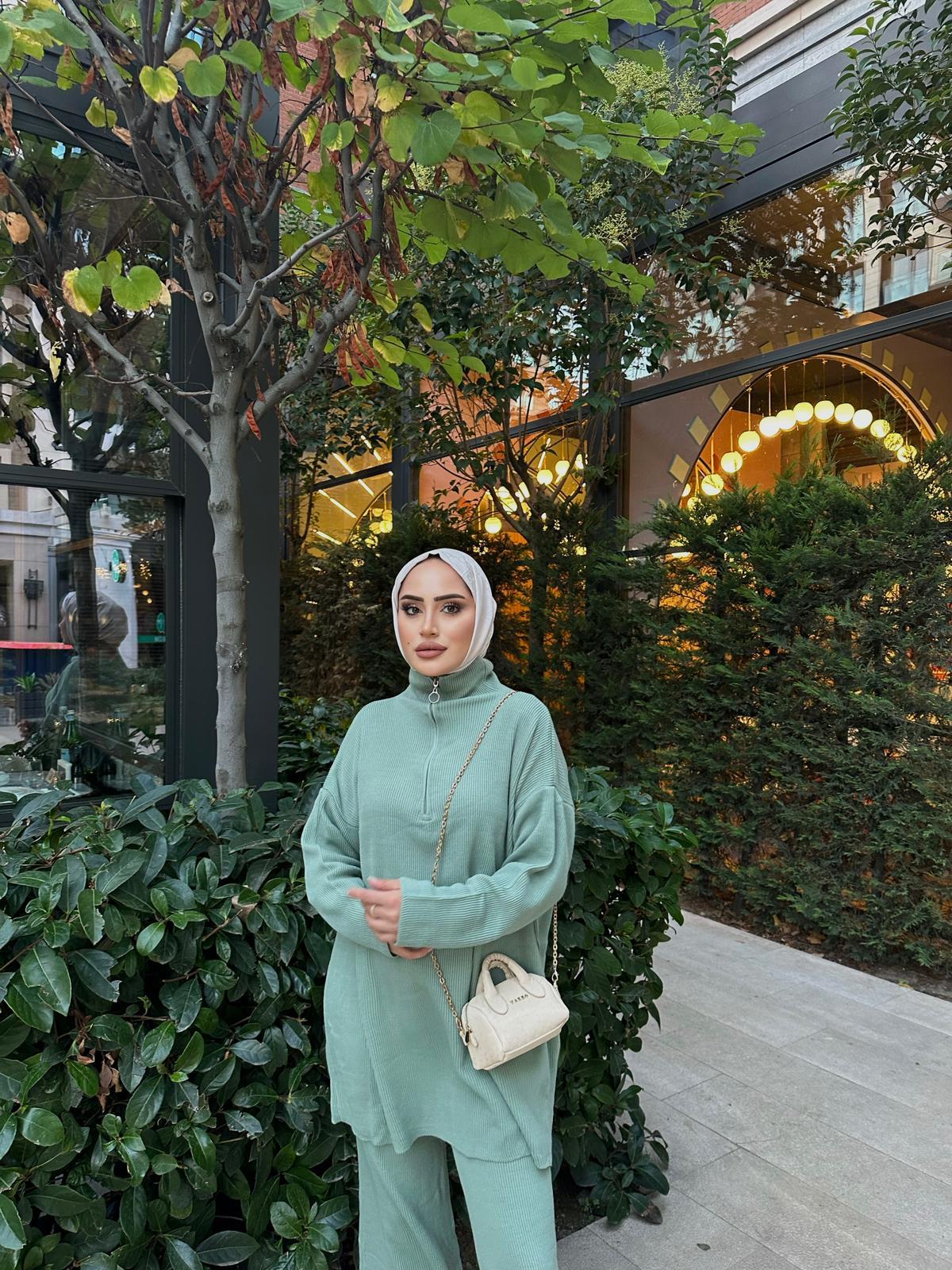 TAKM-932H&R ButikSina Fermuarlı Triko Takım Mint