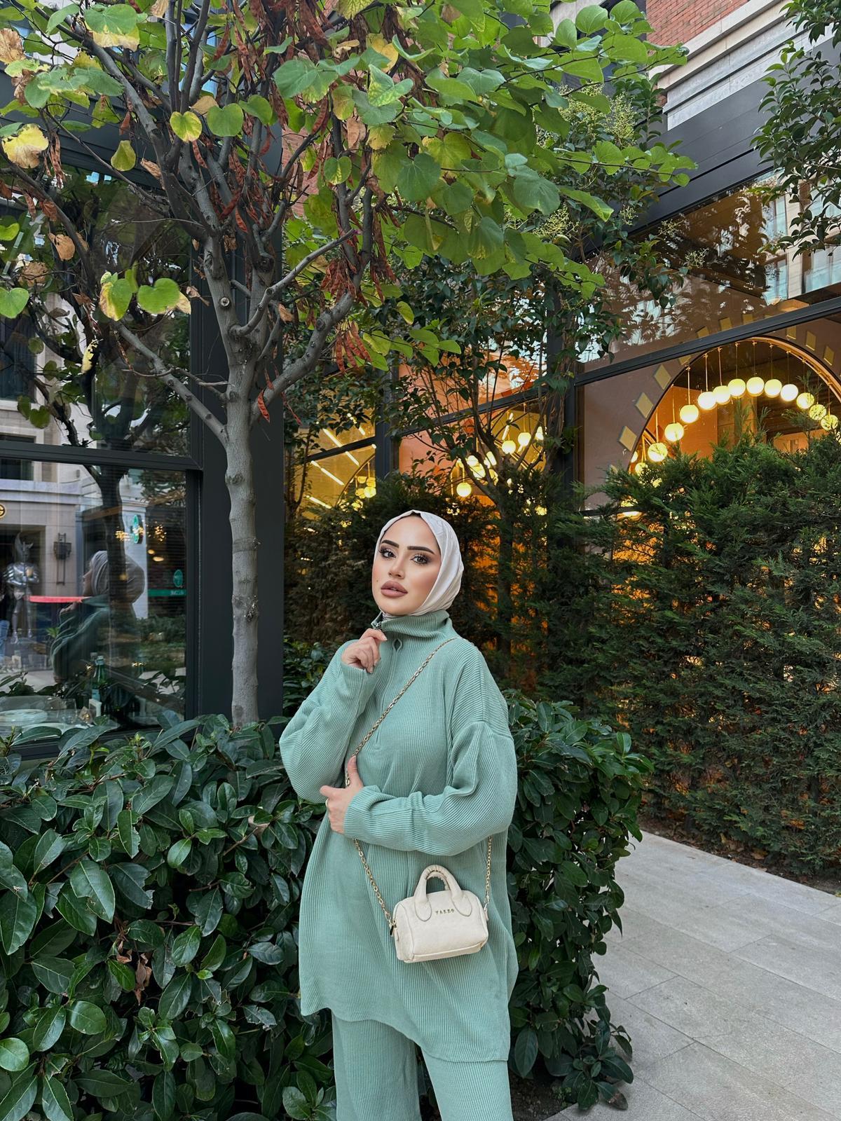 TAKM-932H&R ButikSina Fermuarlı Triko Takım Mint