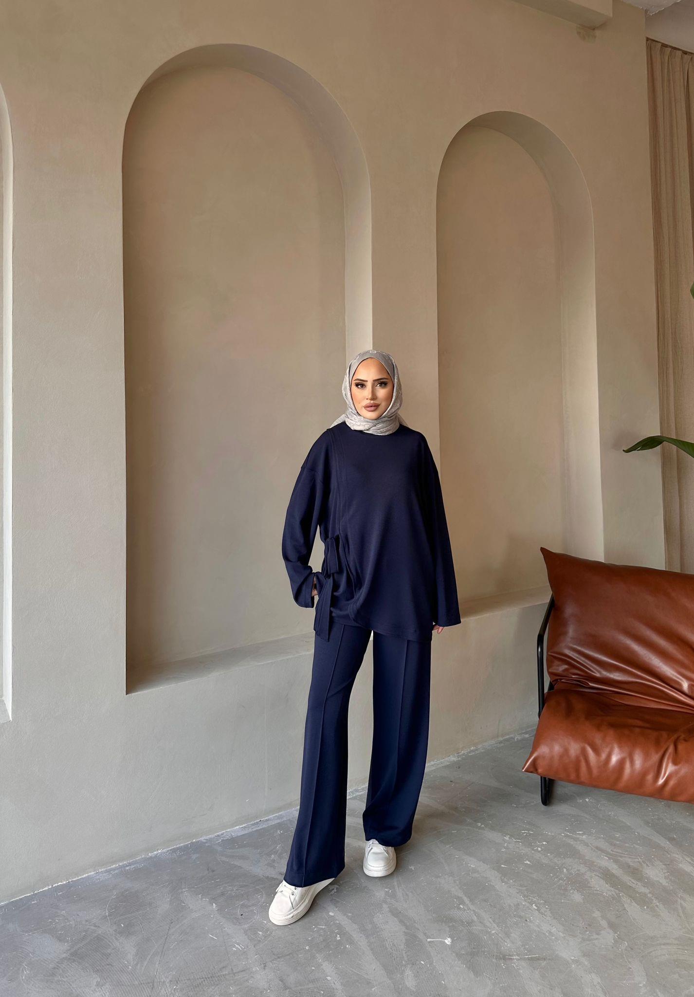 TAKM-1702H&R ButikYan Bağcıklı Oysh Takım Lacivert