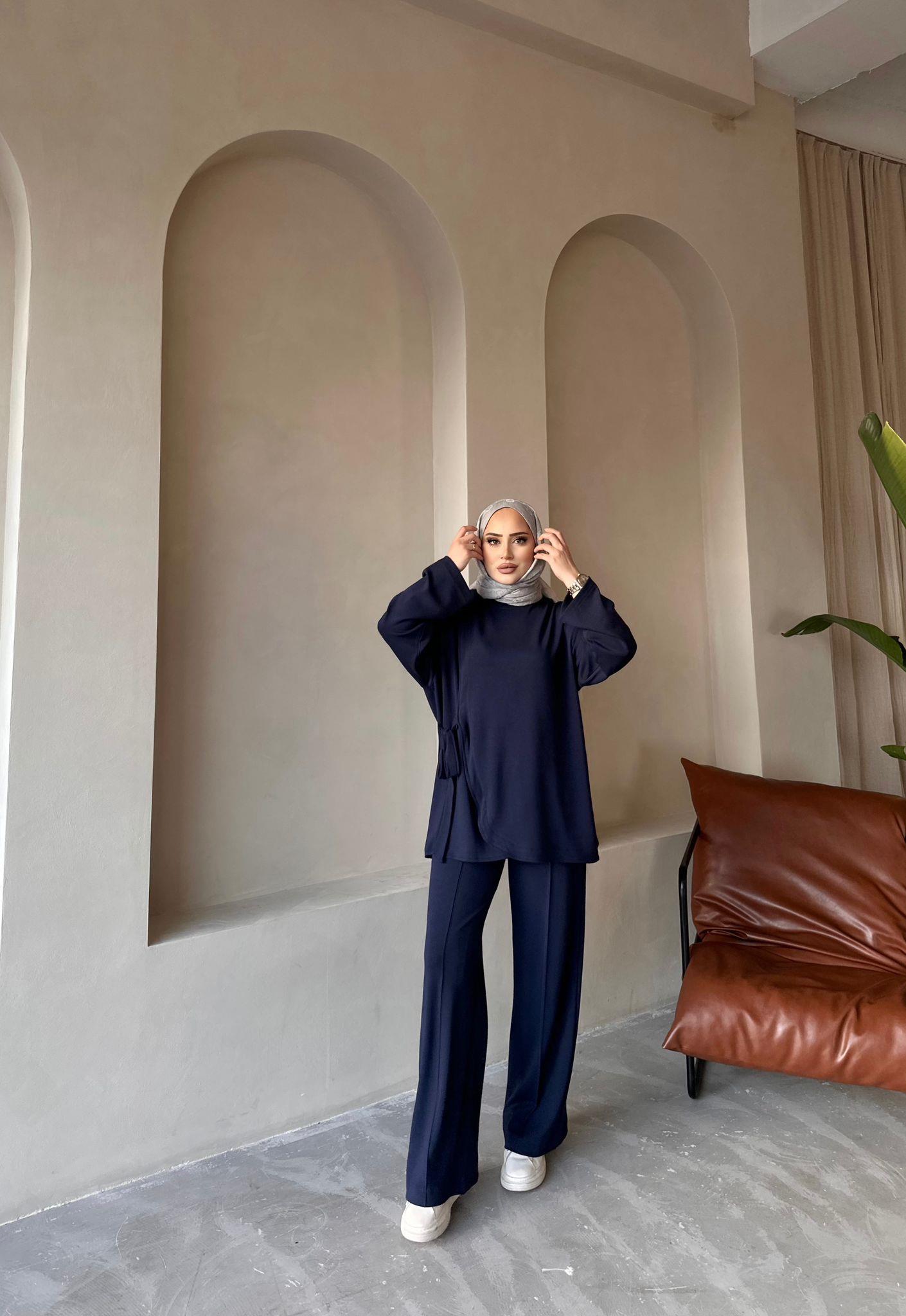 TAKM-1702H&R ButikYan Bağcıklı Oysh Takım Lacivert