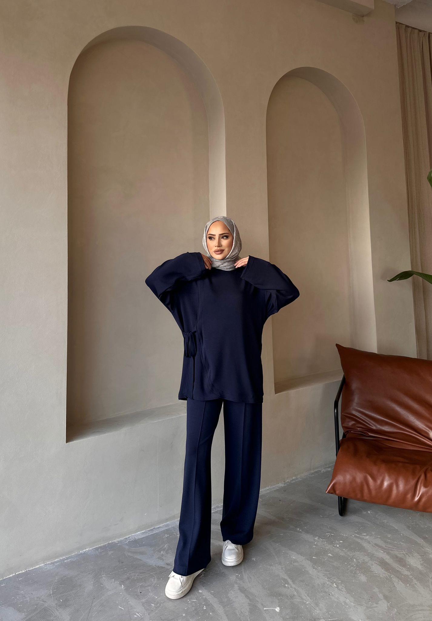 TAKM-1702H&R ButikYan Bağcıklı Oysh Takım Lacivert