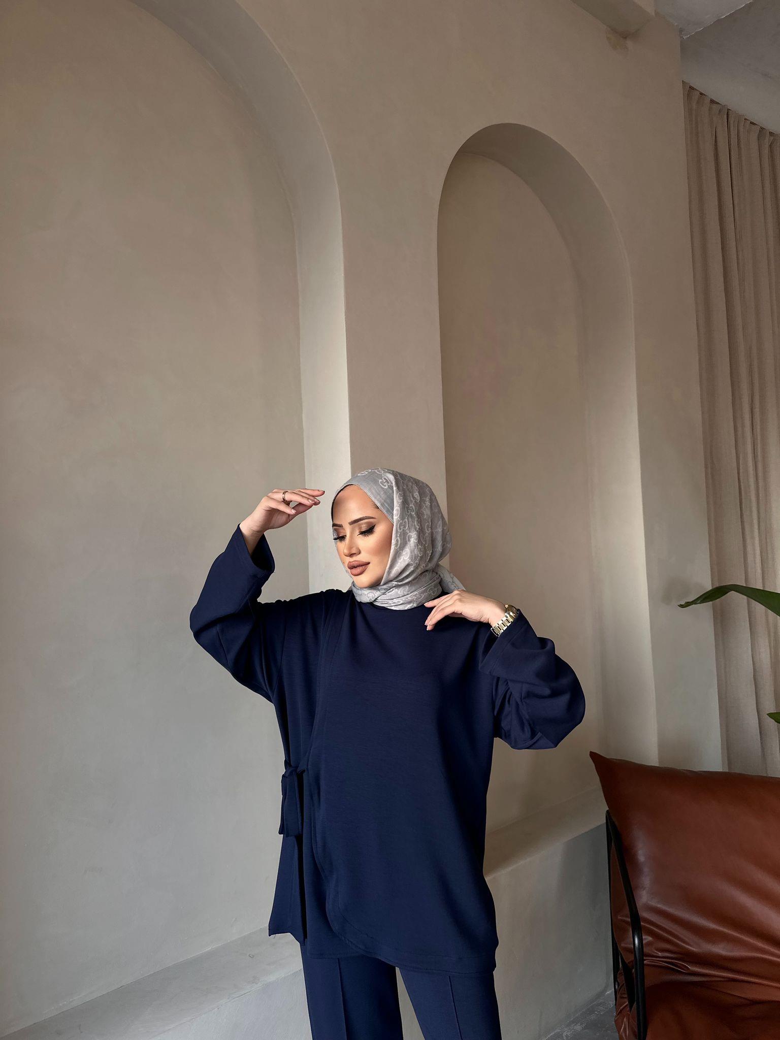 TAKM-1702H&R ButikYan Bağcıklı Oysh Takım Lacivert