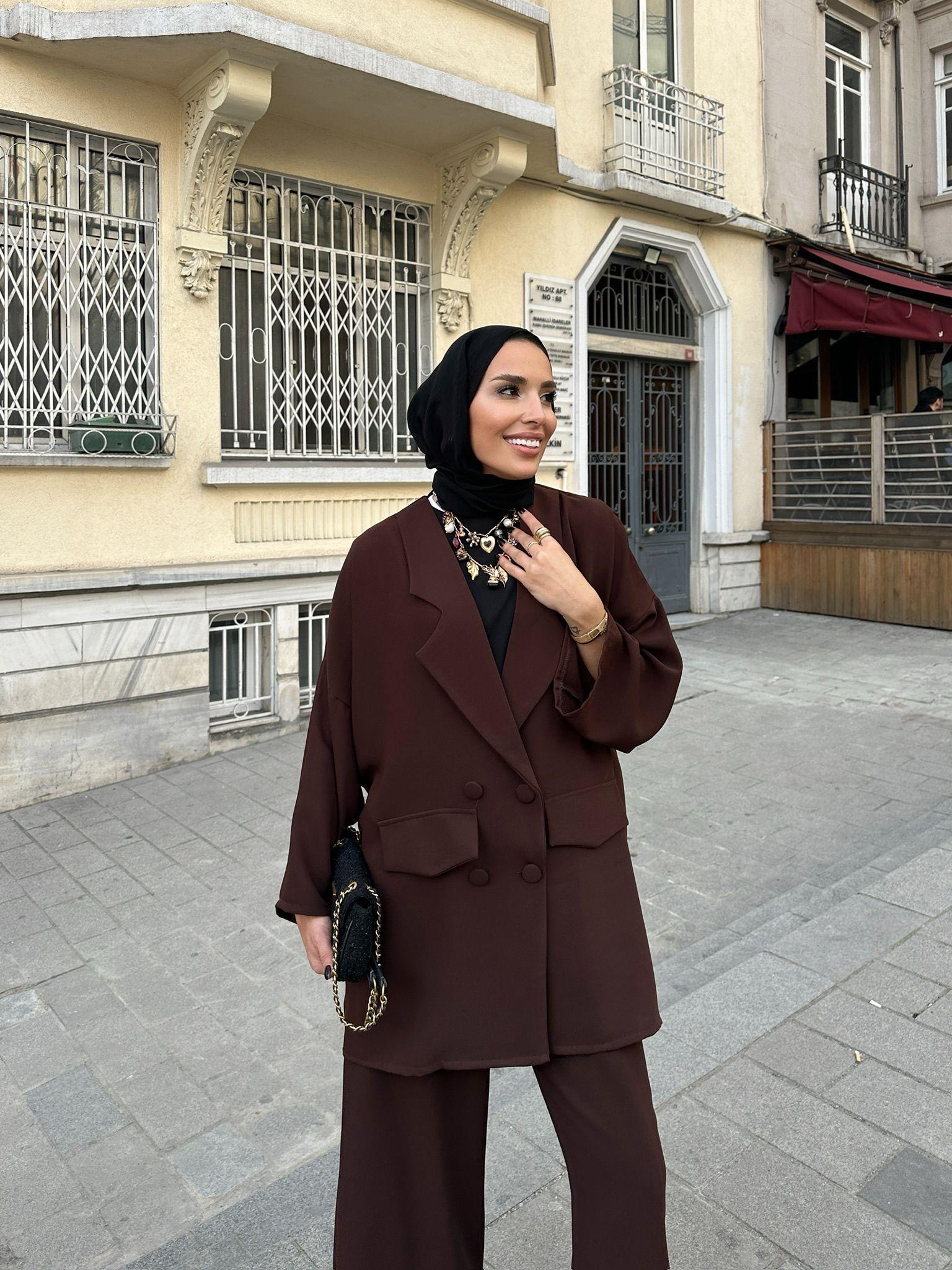 TAKM-1926H&R ButikYula Oversize Ceketli Takım Acı Kahve