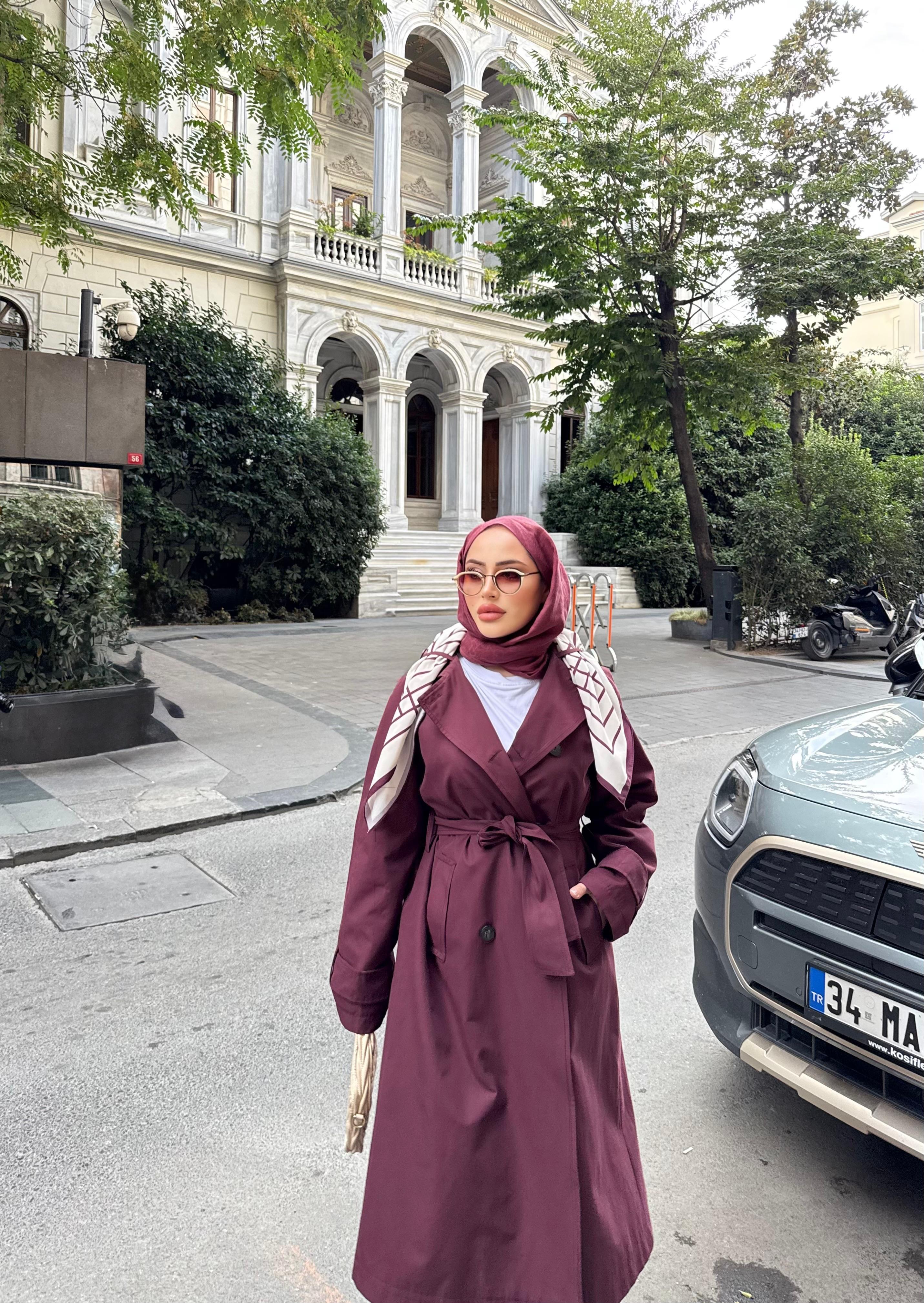 Trenc-60H&R ButikAnvelop Eşarp Detaylı Trenç Bordo
