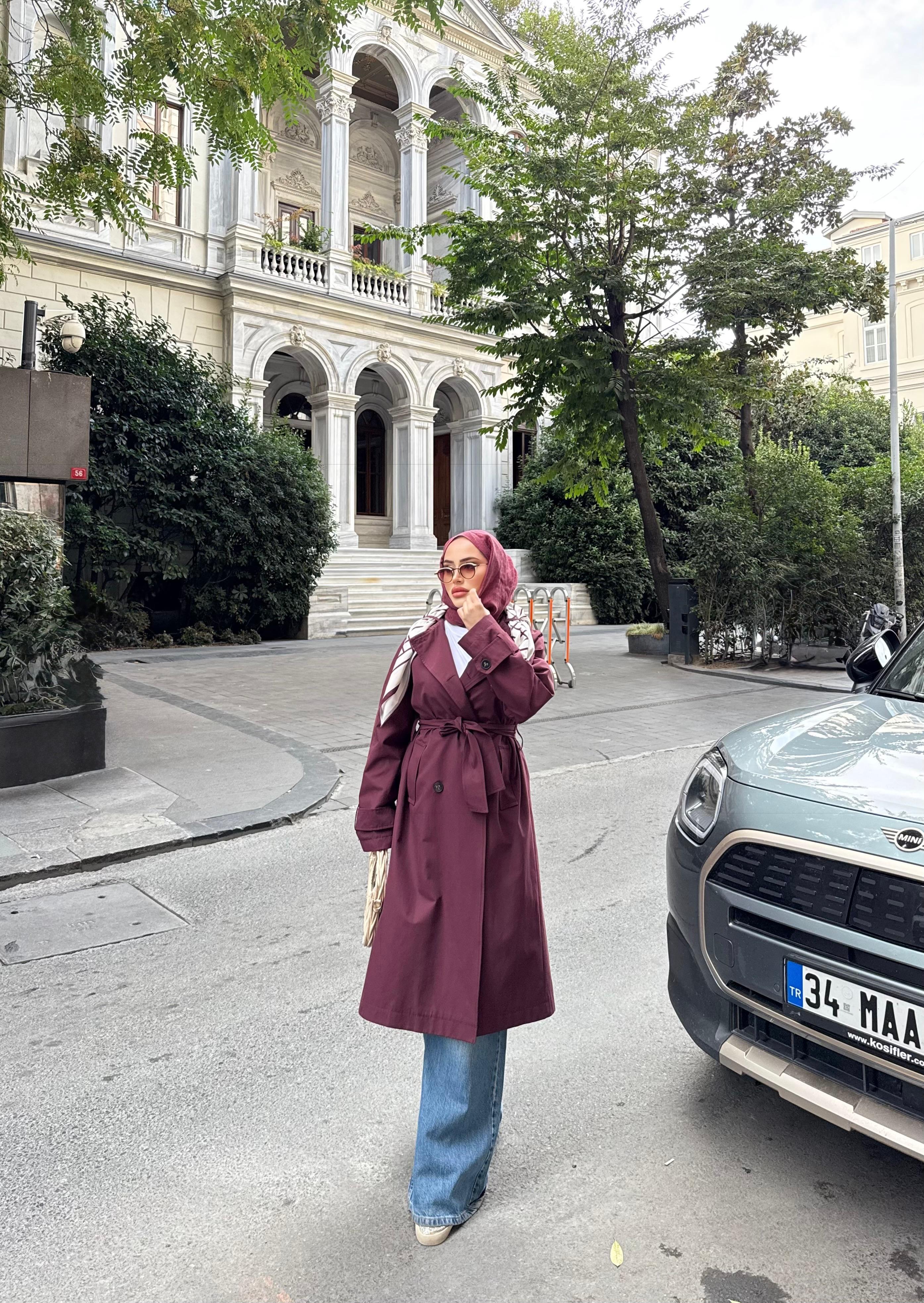 Trenc-60H&R ButikAnvelop Eşarp Detaylı Trenç Bordo