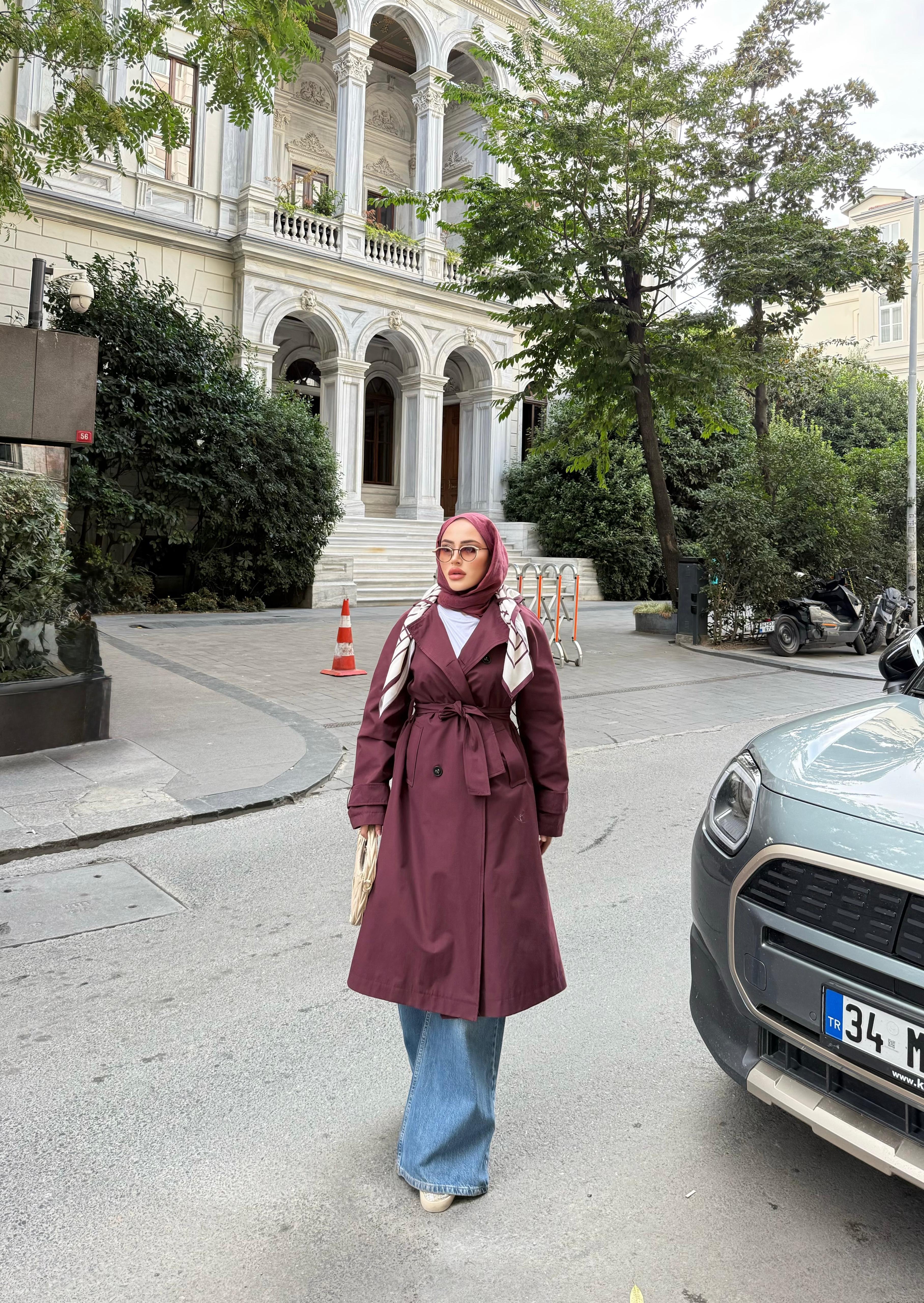 Trenc-60H&R ButikAnvelop Eşarp Detaylı Trenç Bordo