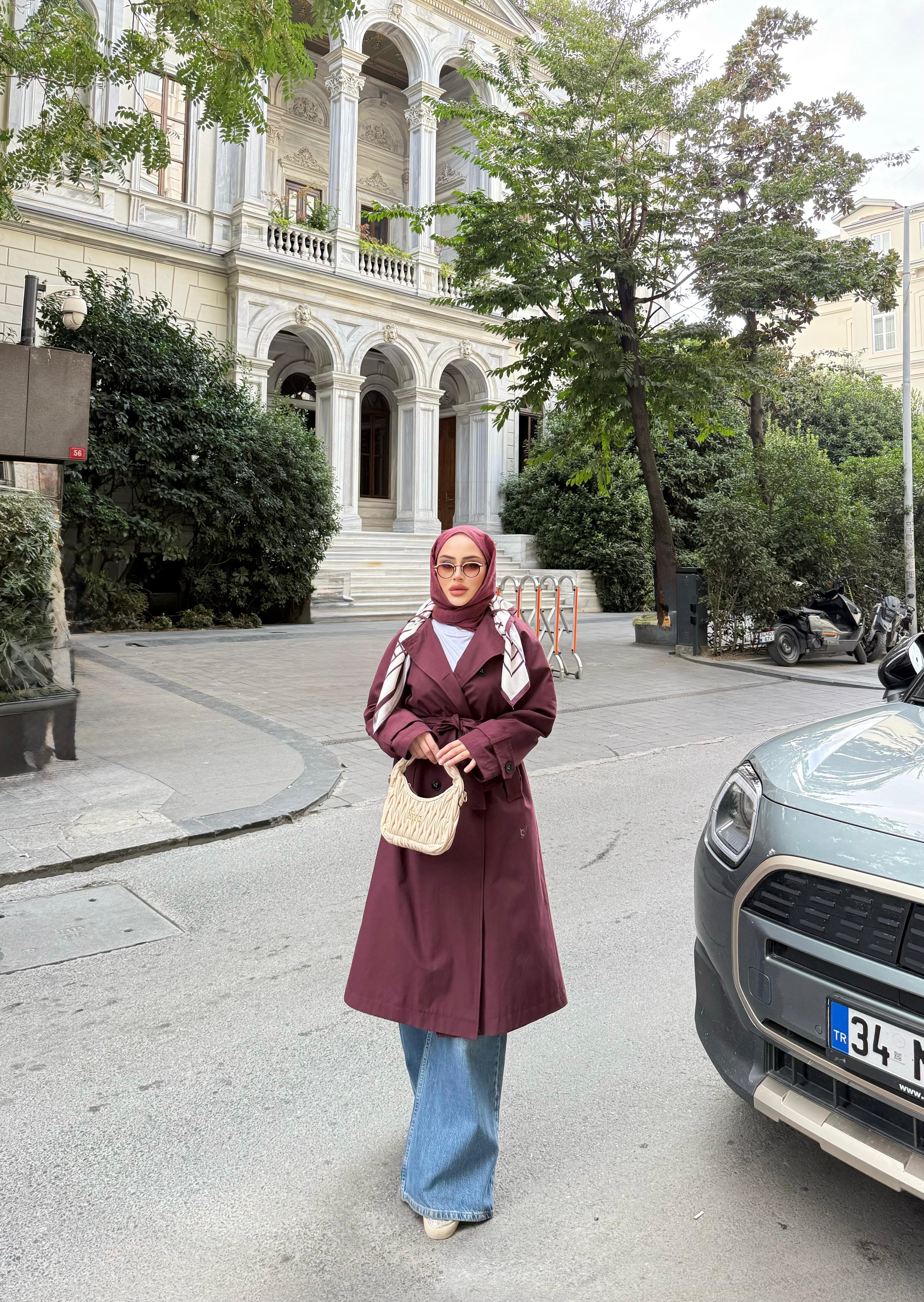 Trenc-60H&R ButikAnvelop Eşarp Detaylı Trenç Bordo