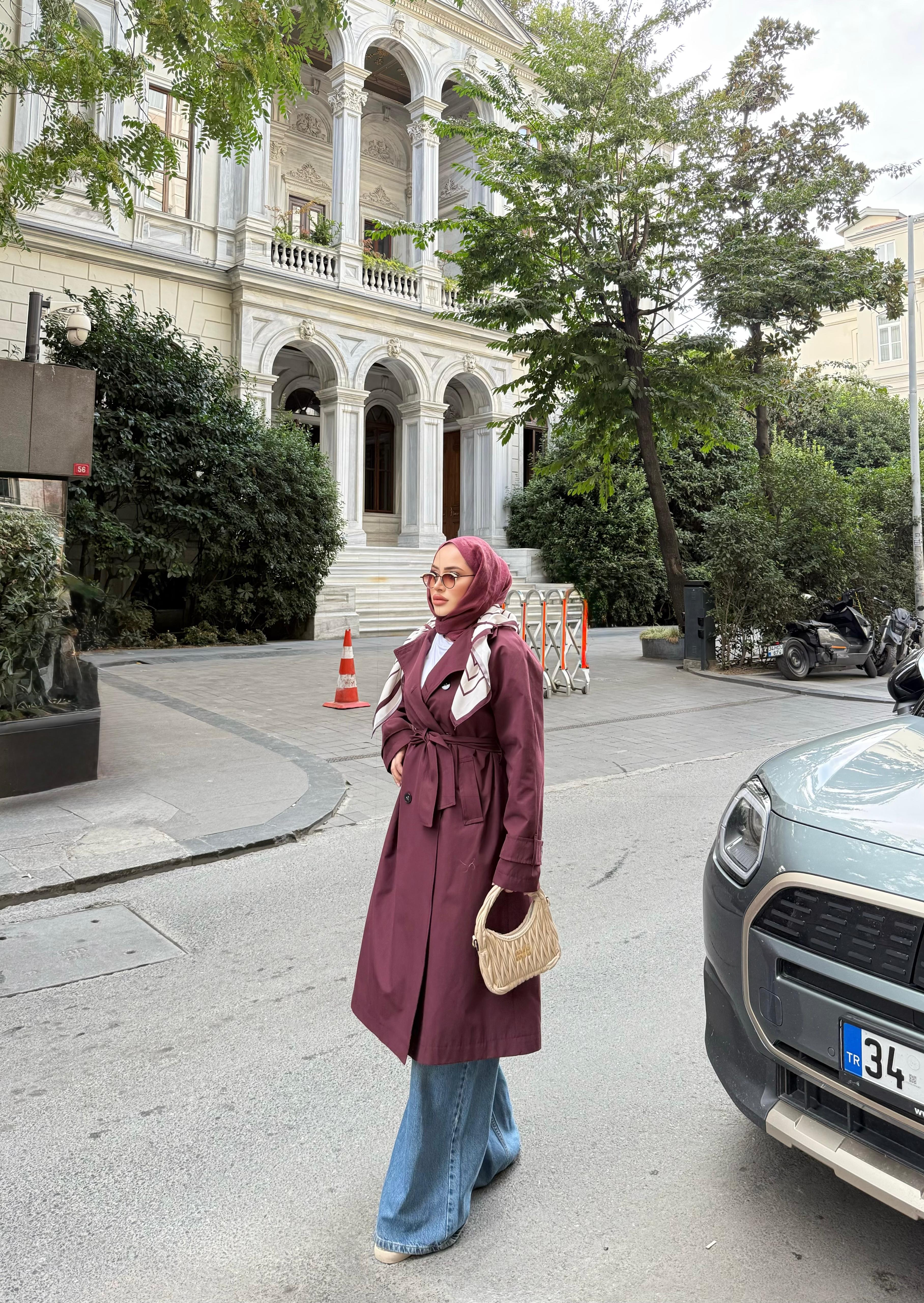 Trenc-60H&R ButikAnvelop Eşarp Detaylı Trenç Bordo