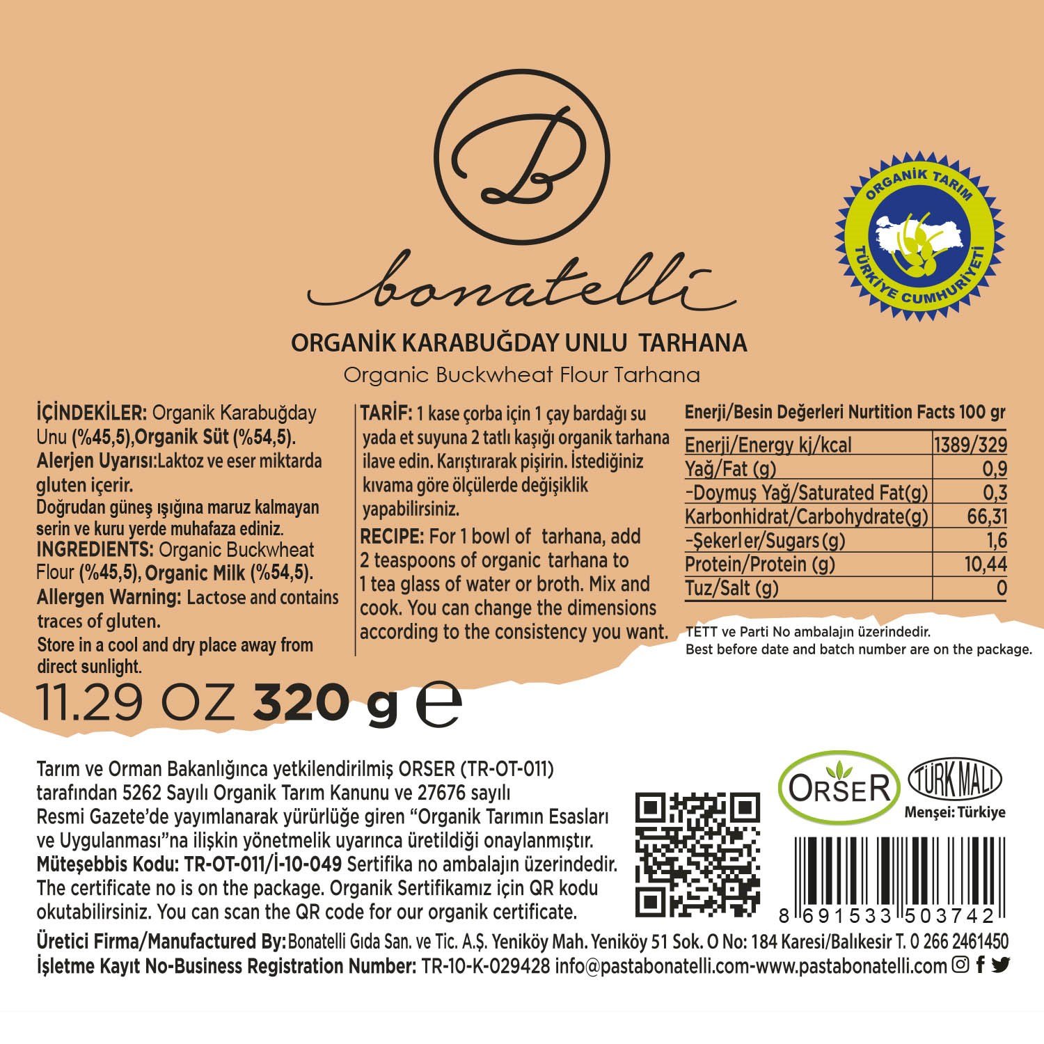 Organik Karabuğday Unlu Tarhana 320 G
