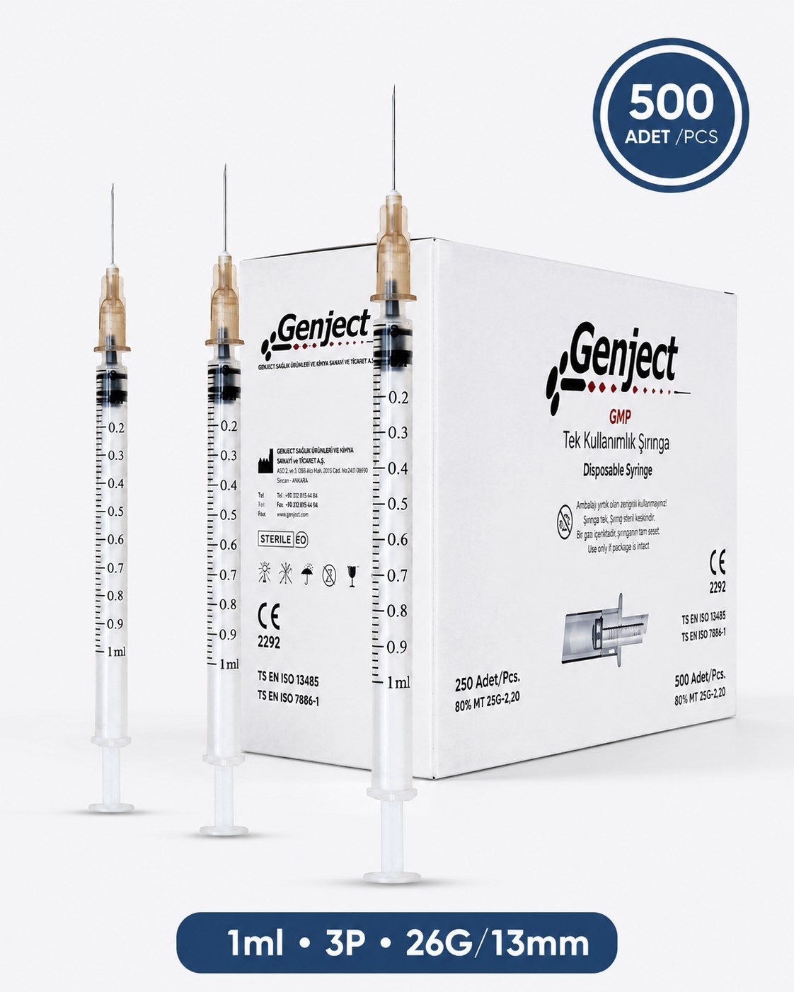 01 ml. , 3 Parçalı , 29G (0.33mm.), 13mm,Şeffaf İğneli Enjektör, Şırınga 500 Ad./Pkt.