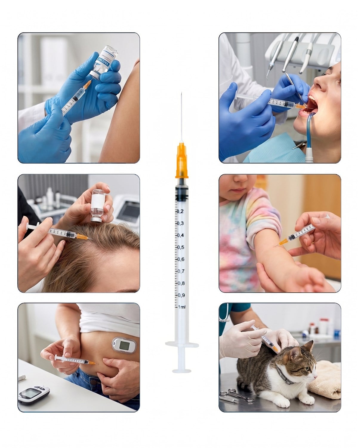 01 ml. , 3 Parçalı , 25G (0.51mm.), 25mm,Turuncu İğneli Şırınga, Aşı Enjektörü 100 Ad./Pkt.