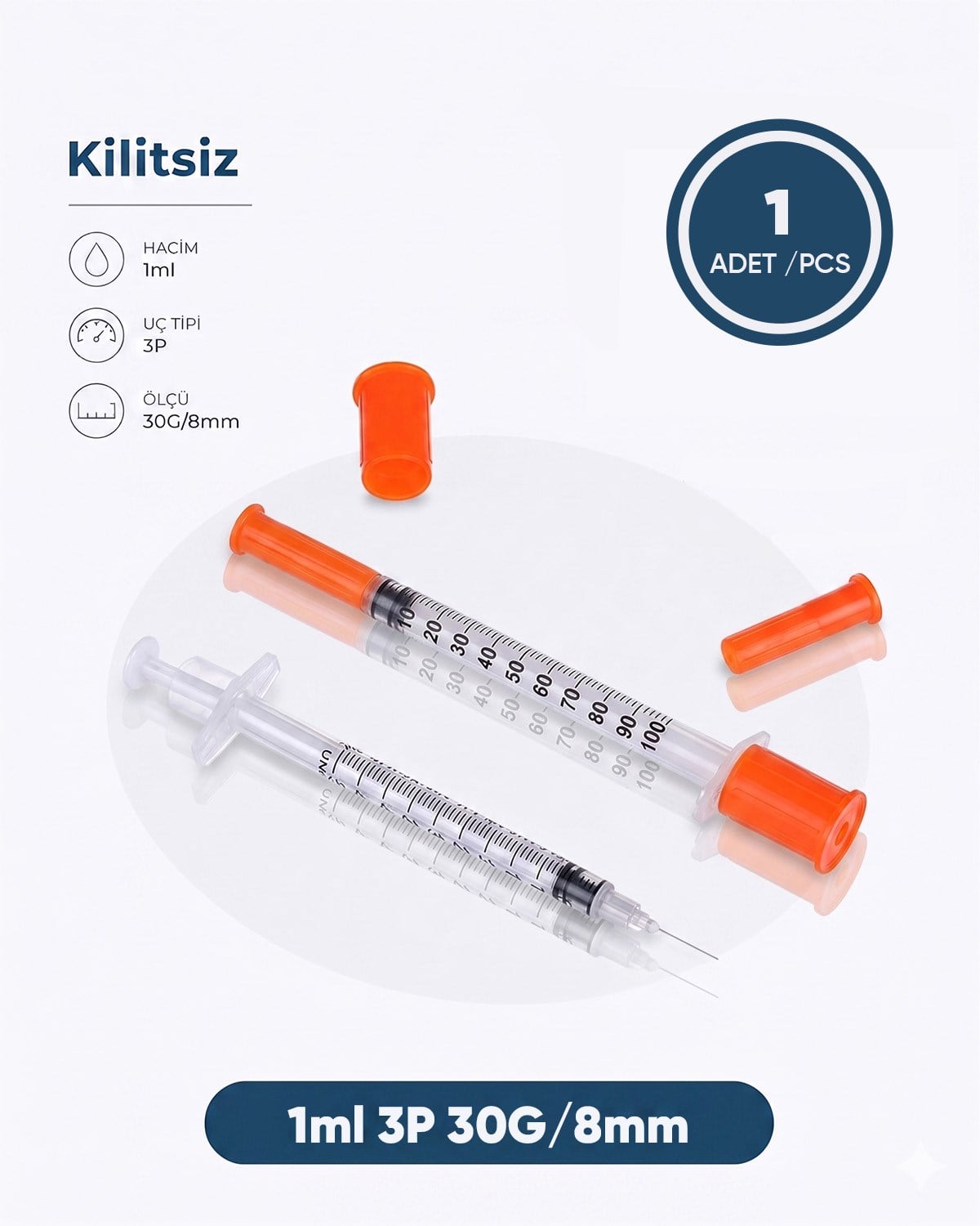 01 ml. , 3 Parçalı , 30G (0.3mm.), 8mm, Süper Insüilin Enjektörü, Mezoterapi Ucu 1 Ad./Pkt.