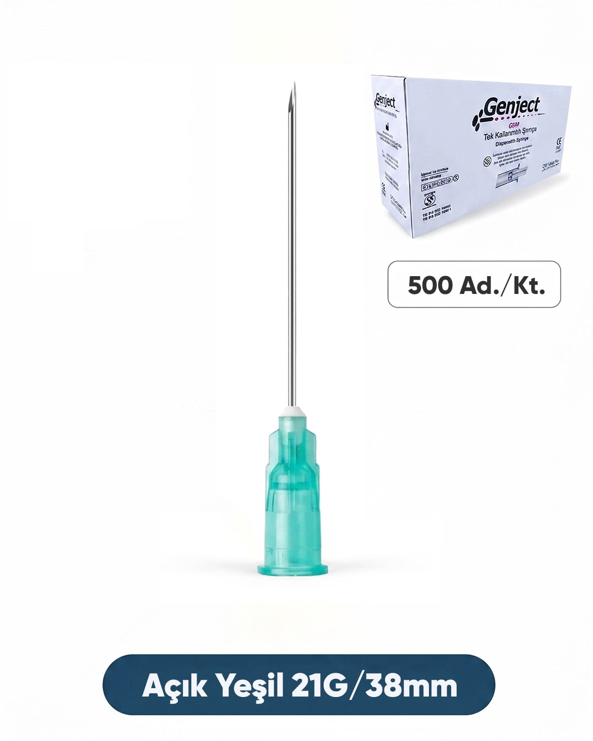 21G (0.82mm.), 38mm,Açık Yeşil Enjektör İğnesi 500 Ad./Pkt.