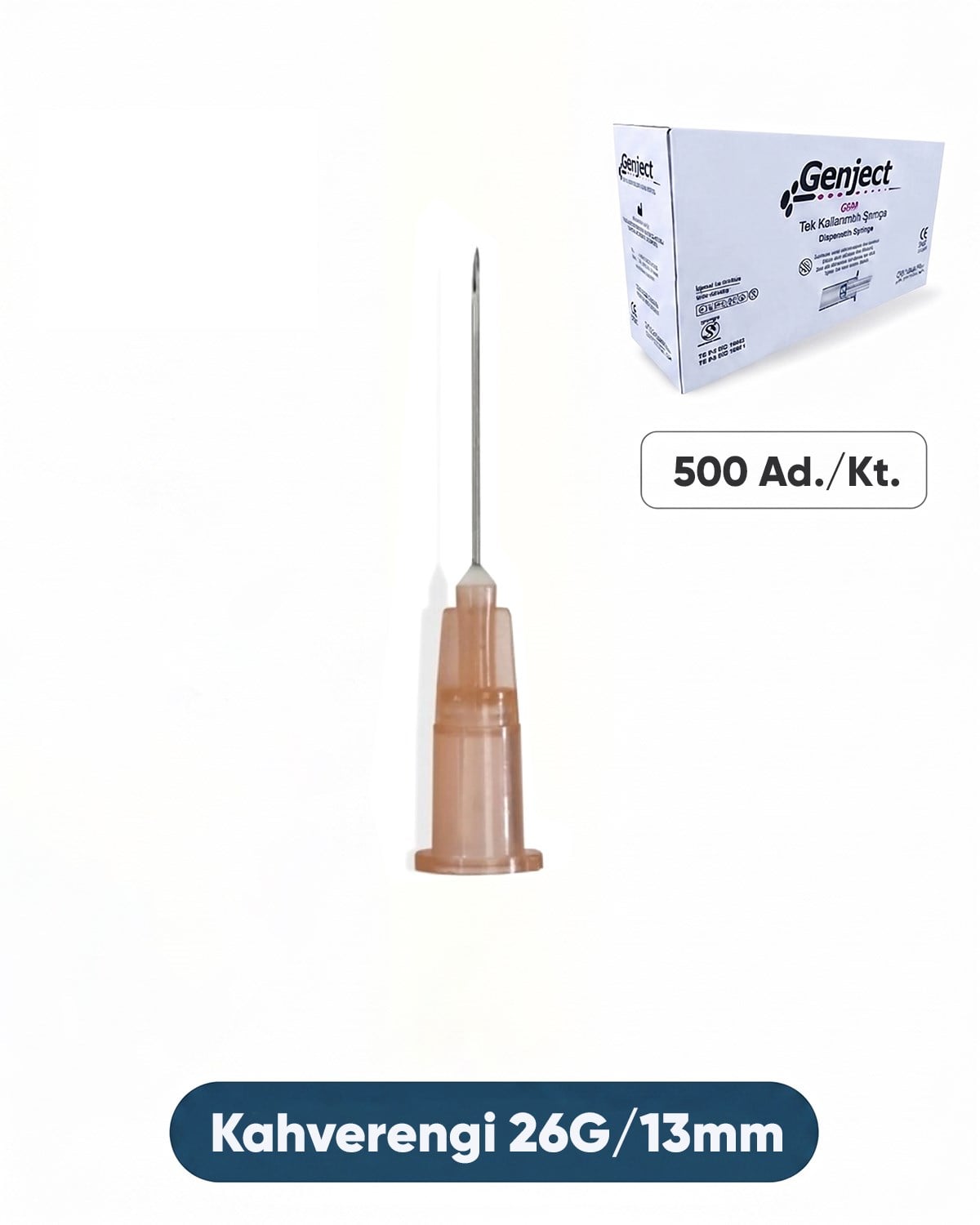 26G (0.82mm.), 13mm,Kahverengi Enjektör İğnesi 500 Ad./Pkt.