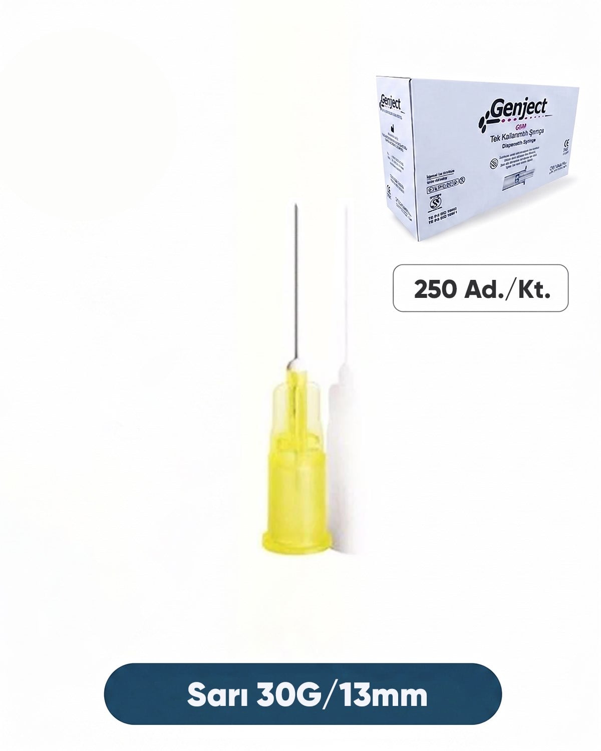 30G (0.82mm.), 13mm,Sarı Enjektör İğnesi 250 Ad./Pkt.