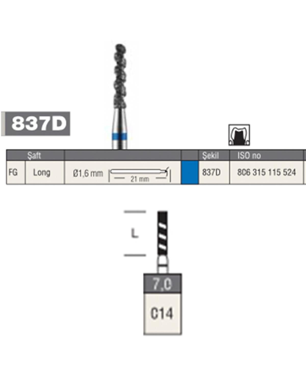 806315115Bos Aeratör Elmas Kanallı Düz Bitim Silindir Fisür Frez