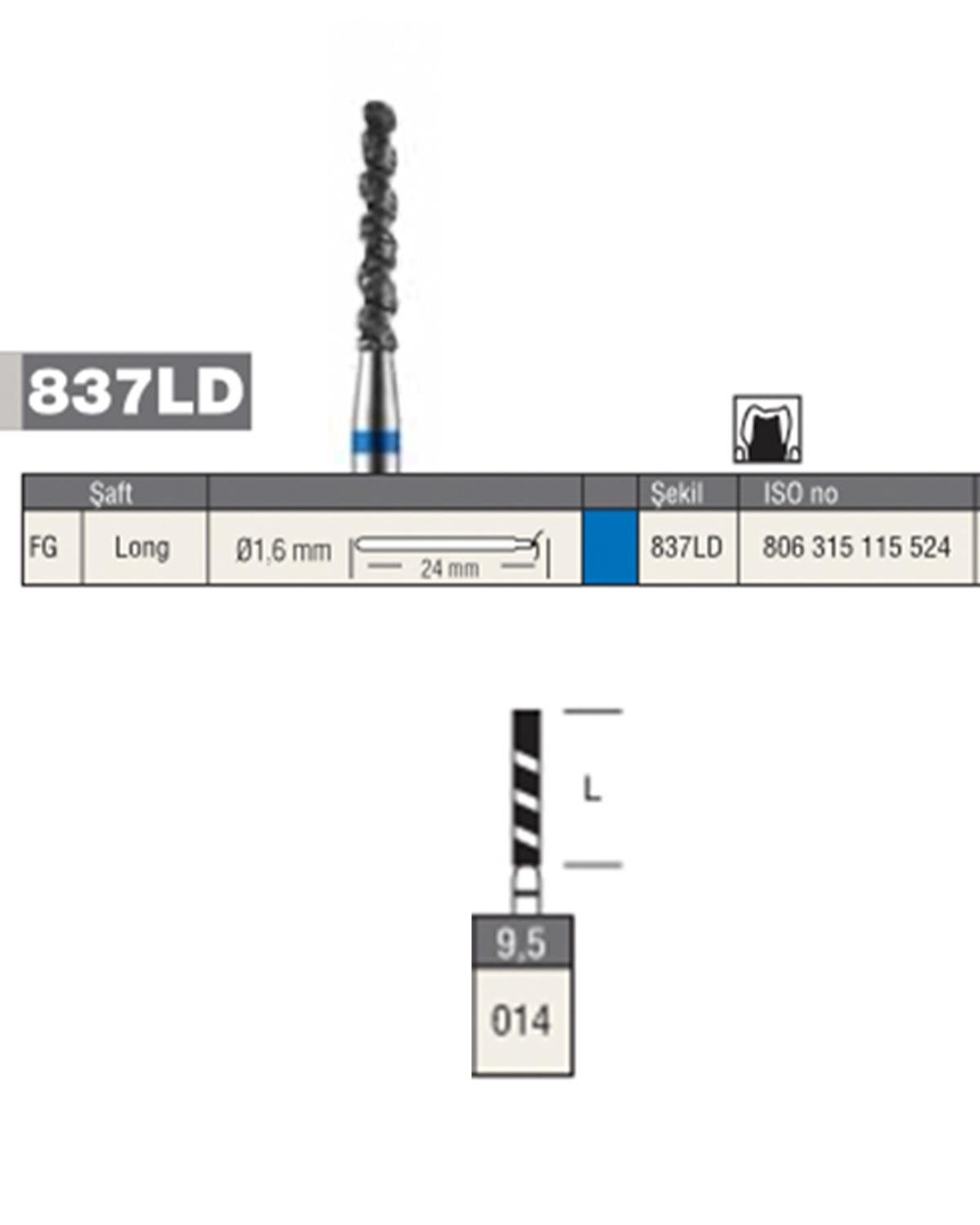 806315115Bos Aeratör Elmas Kanallı Düz Bitim Silindir Fisür Frez