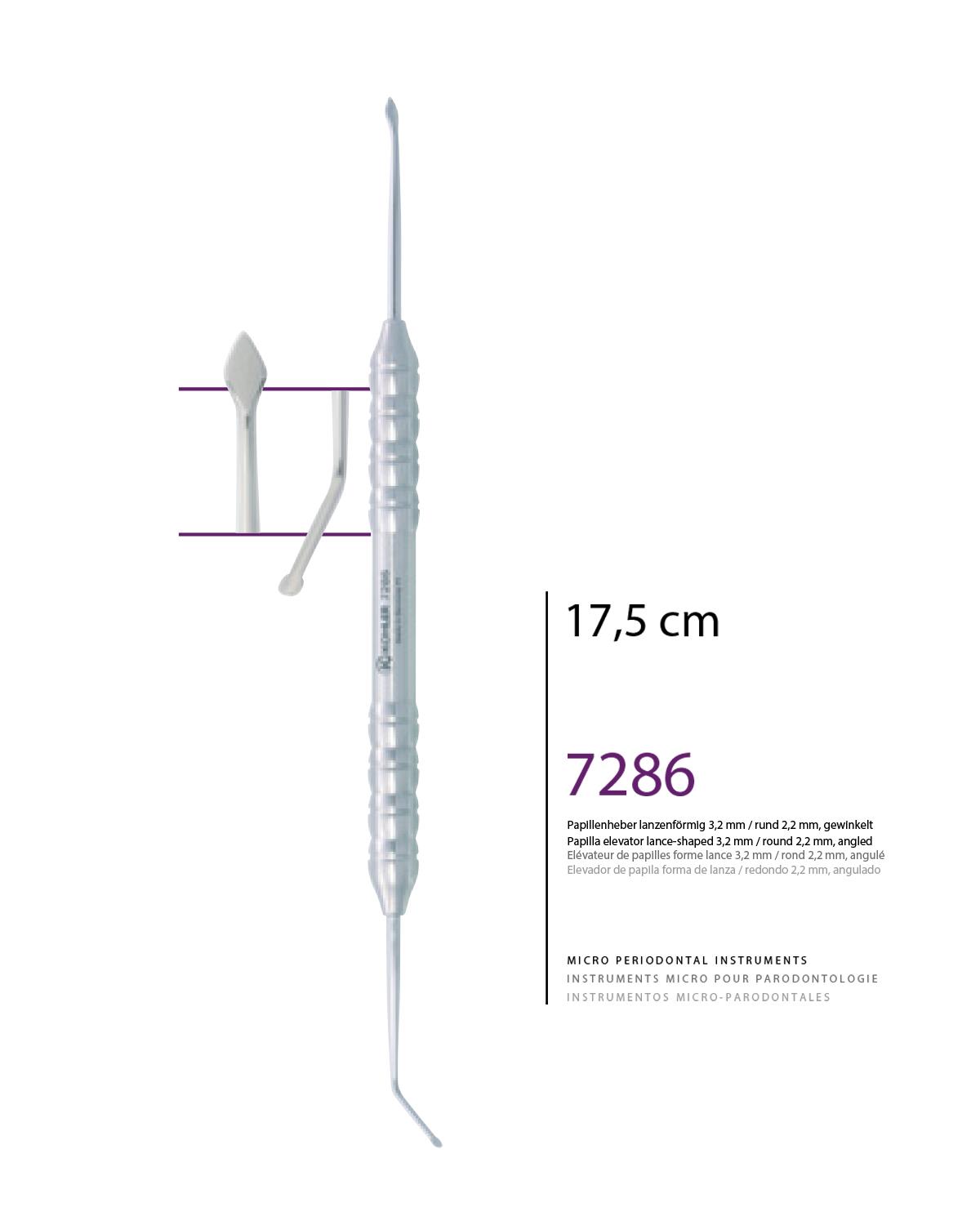 Açılı Oval/Ok Uç Periost Elevatörü Papilla 2,2mm/3.2mm 17,5cm