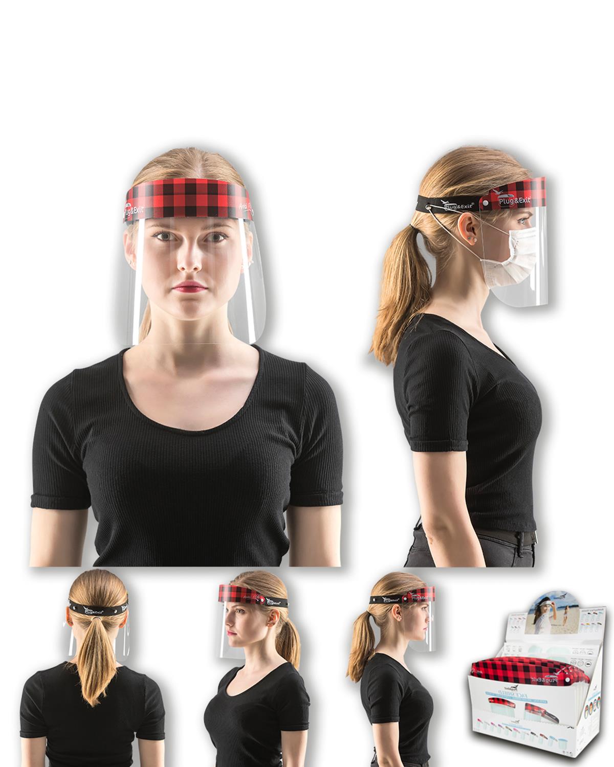 Antifog Face Shield Splash Protection Plaid RedBlack Pattern