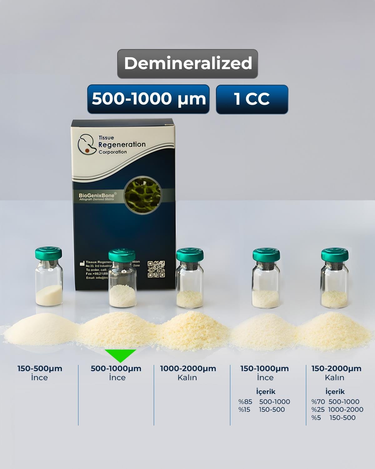 Demineralized İnsan Kaynaklı Greft (Kemik Tozu), 500-1000µm  , 1 CC