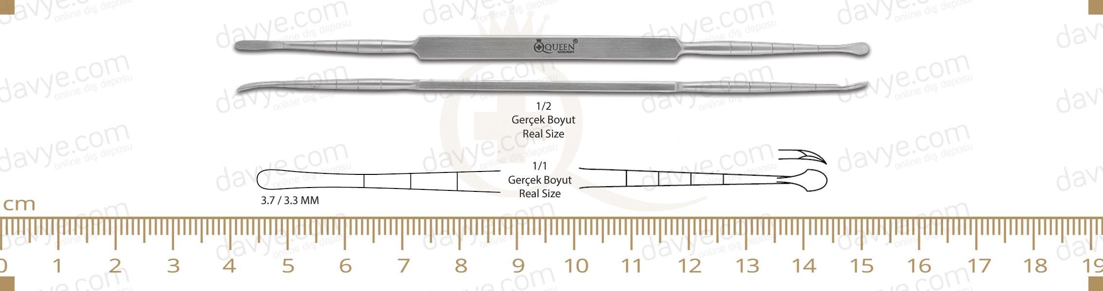 Doğrusal Oval/Oval Periost Elevatörü Cottle 3,7mm/3,3m 22cm
