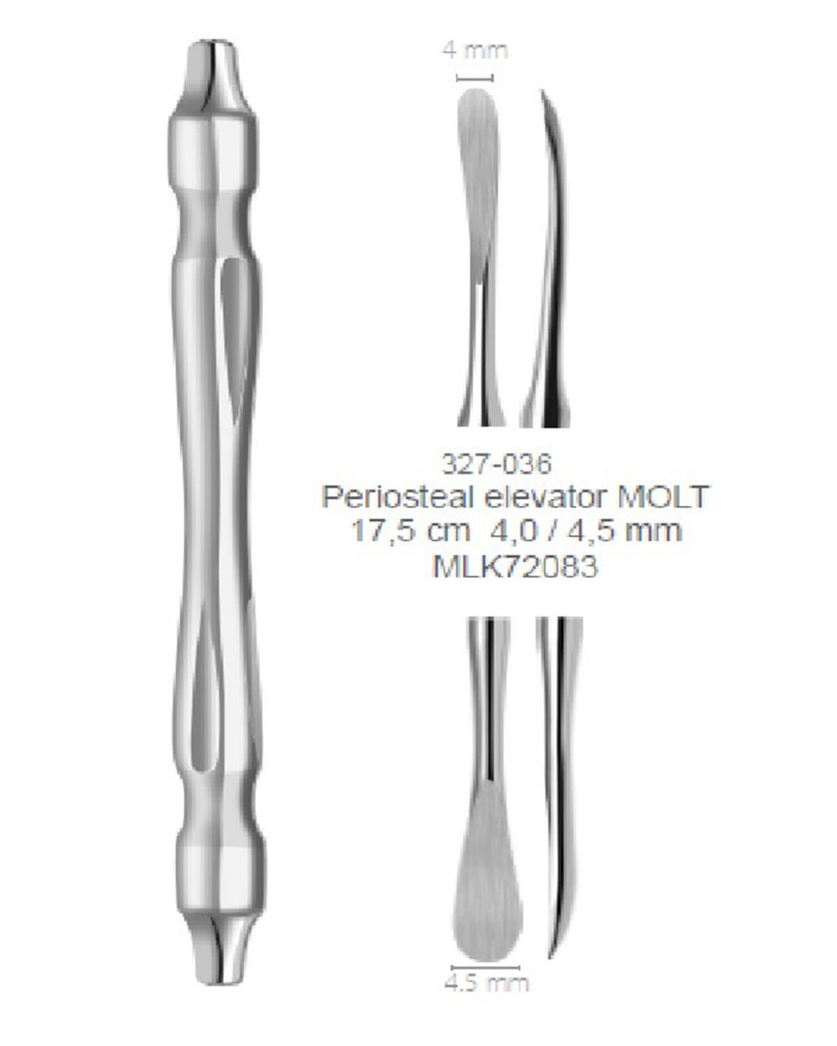 Doğrusal Oval/Oval Periost Elevatörü MOLT 4,0mm/4,5mm 18cm