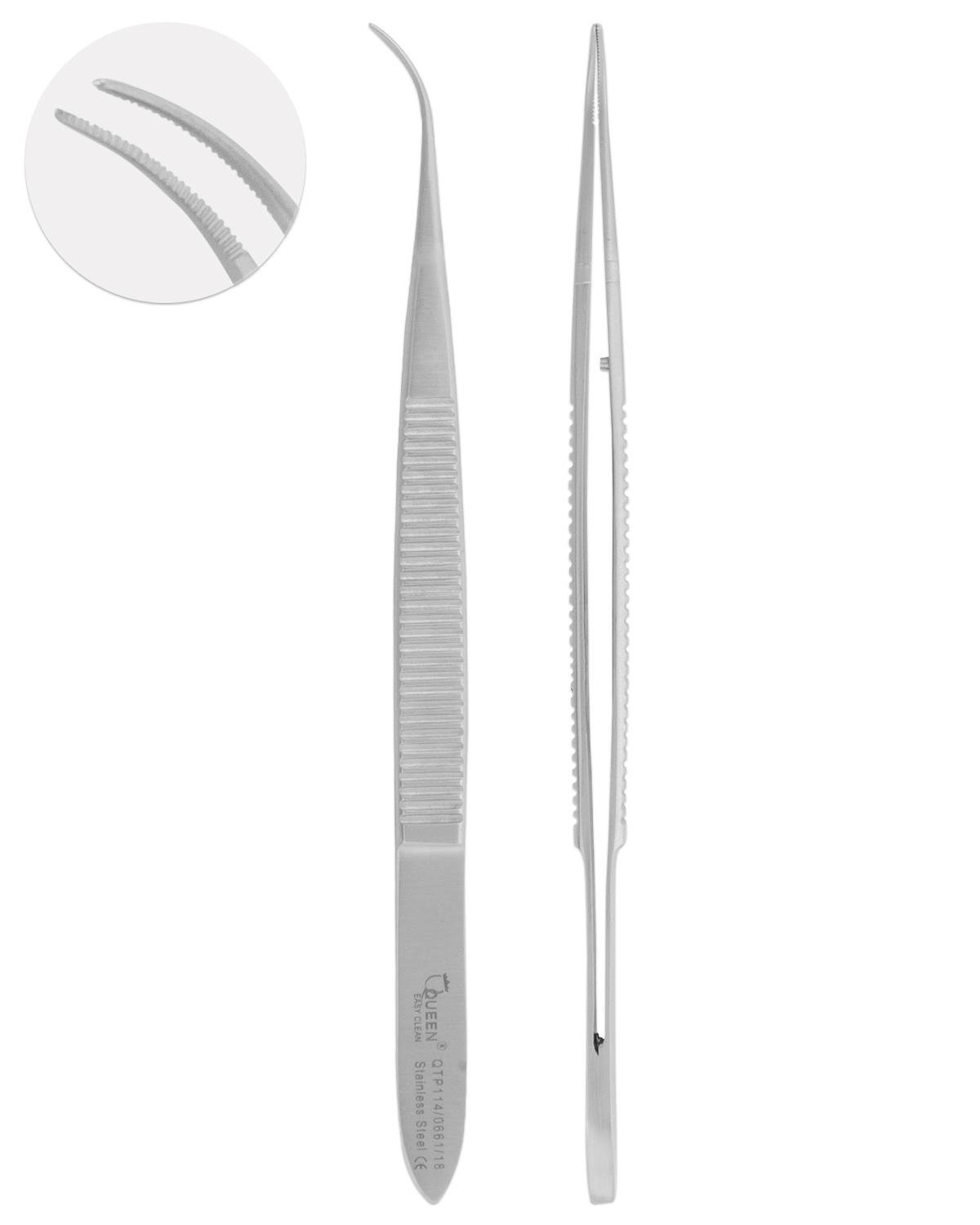 Eğri Dişsiz Penset Micro-Adson 0,6x0,5mm 12,5cm