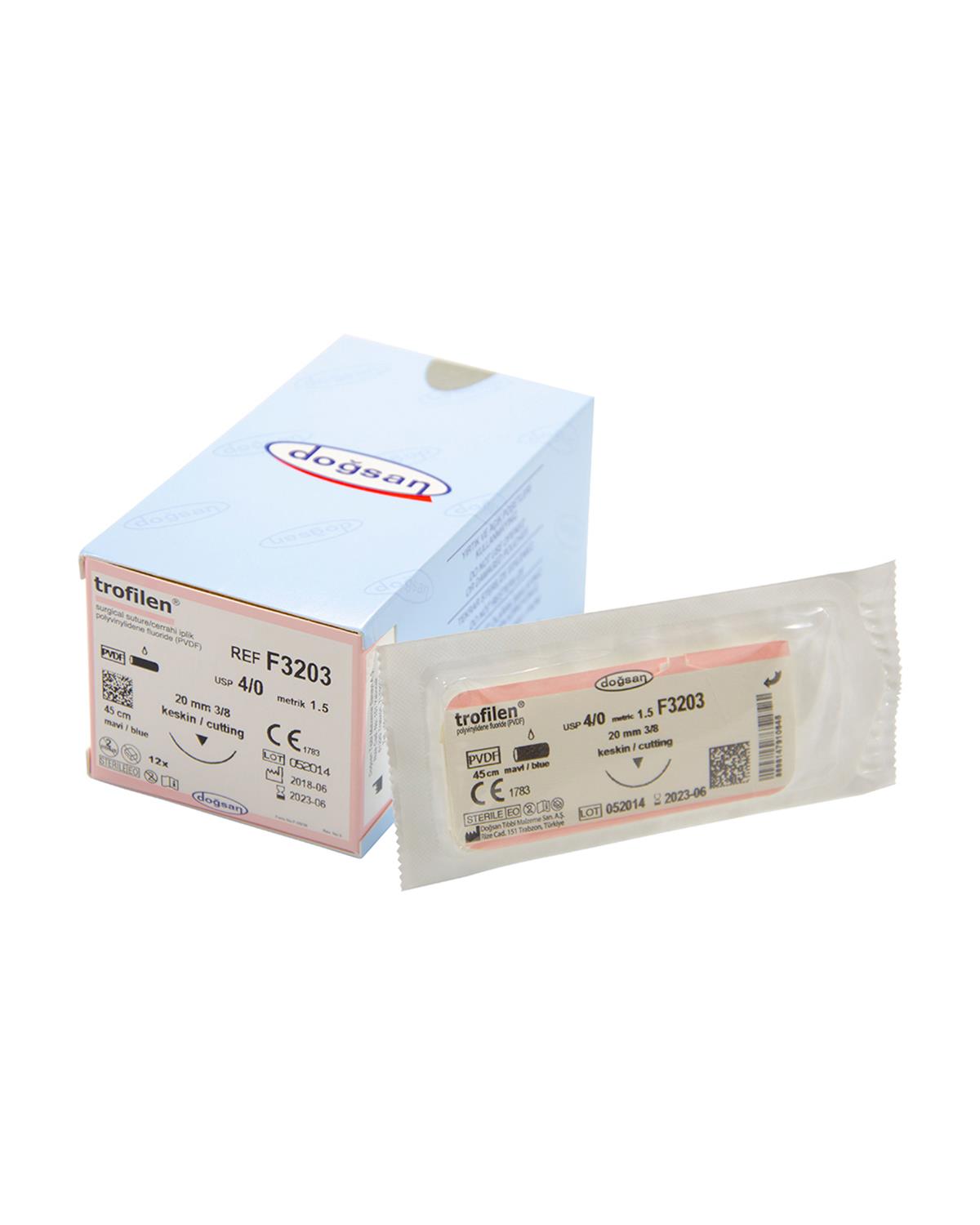 F3203 Trofilen 4/0 20 3/8 Keskin (▼) 45cm PVDF Emilemeyen Sütür 12 Ad./Pkt