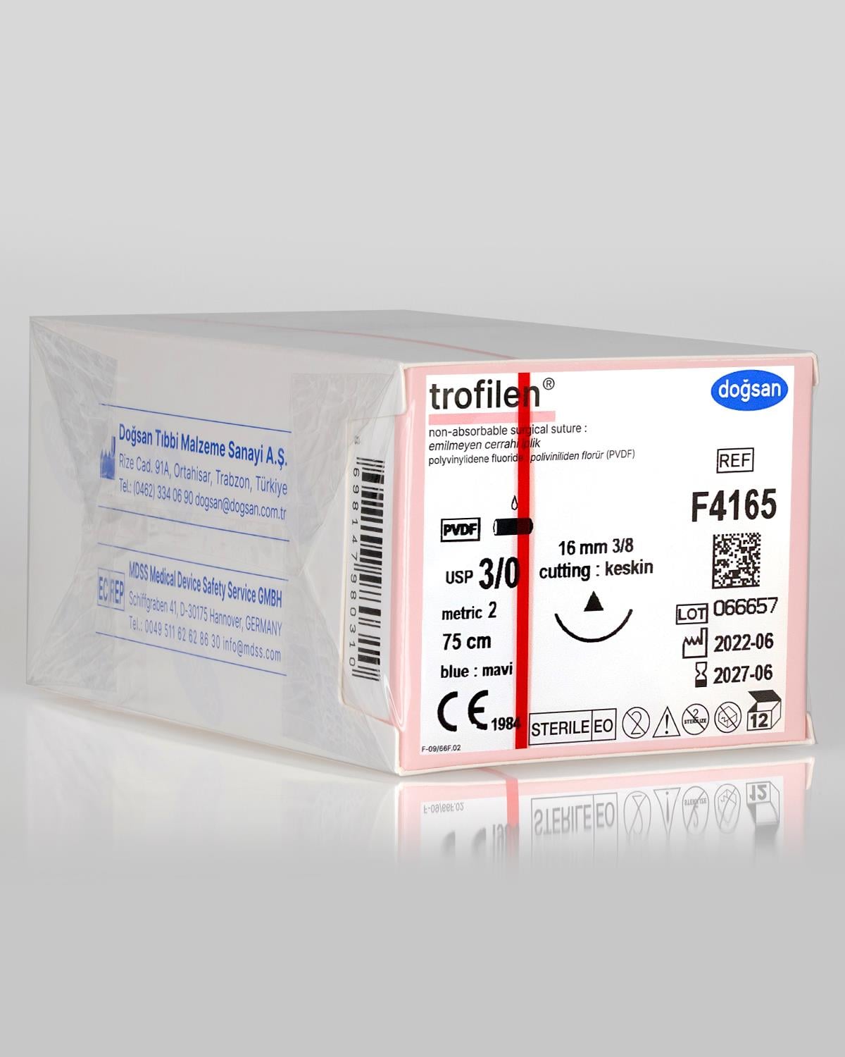 F4165 DOĞSAN Trofilen 3/0 16 3/8 Keskin (Δ) 75cm PVDF Emilemeyen Sütür 12 Ad./Pkt