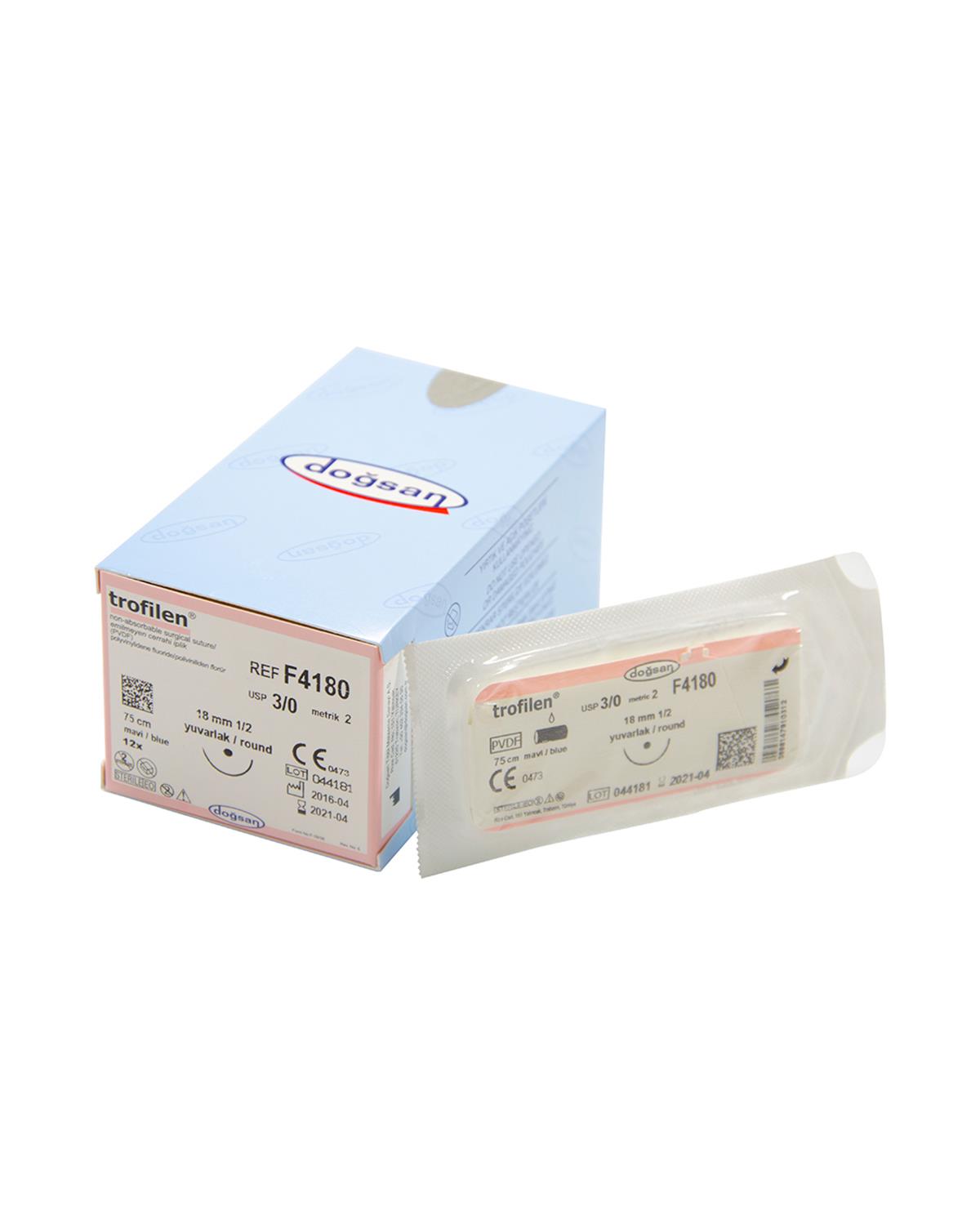 F4180 Trofilen 3/0 18 1/2 Yuvarlak (●) 75cm PVDF Emilemeyen Sütür 12 Ad./Pkt