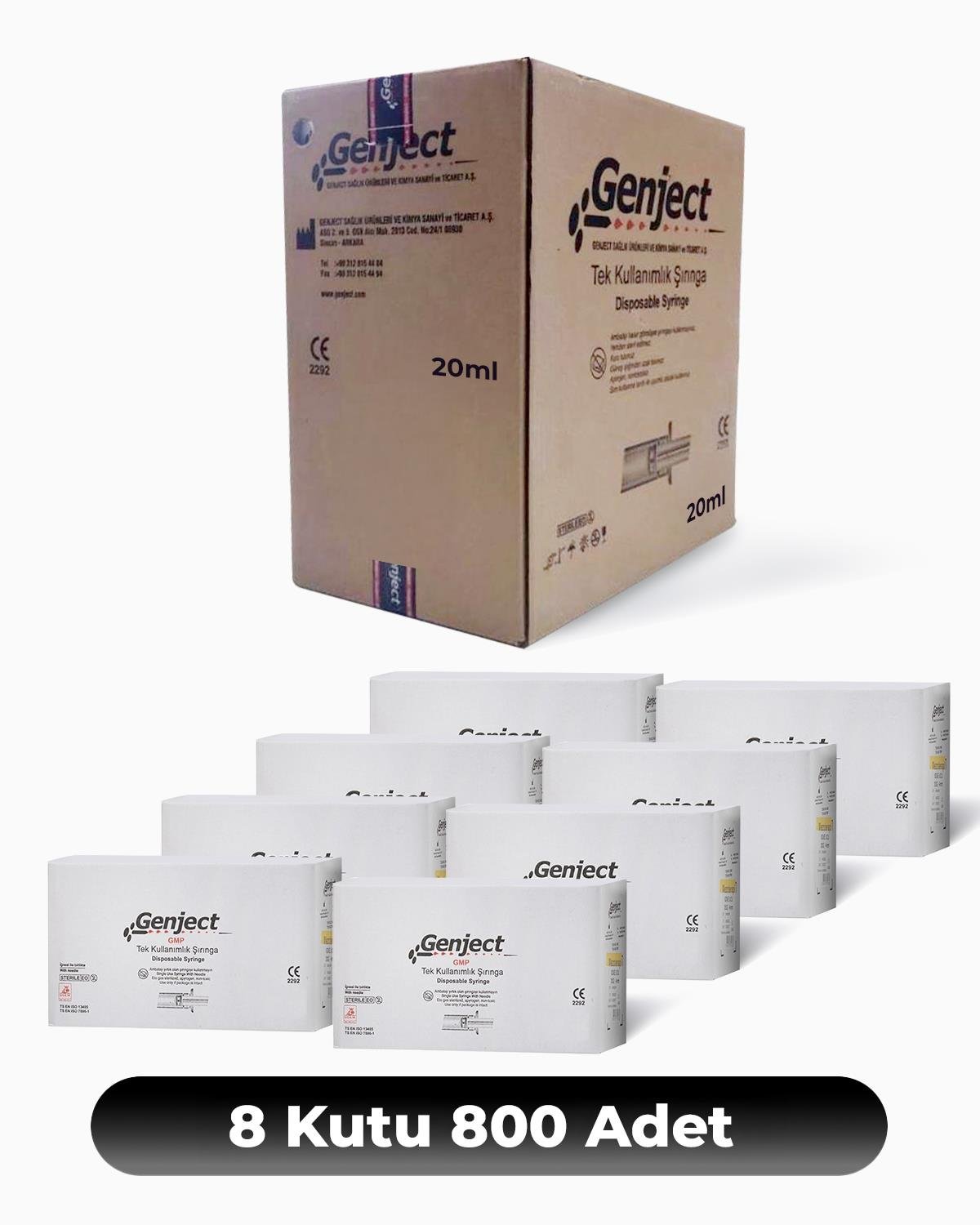 Genject 20 ml. , 3 Parçalı , 21G (0.82mm.), 38mm,Yeşil İğneli Şırınga, Enjektör 100 Ad./Kt.