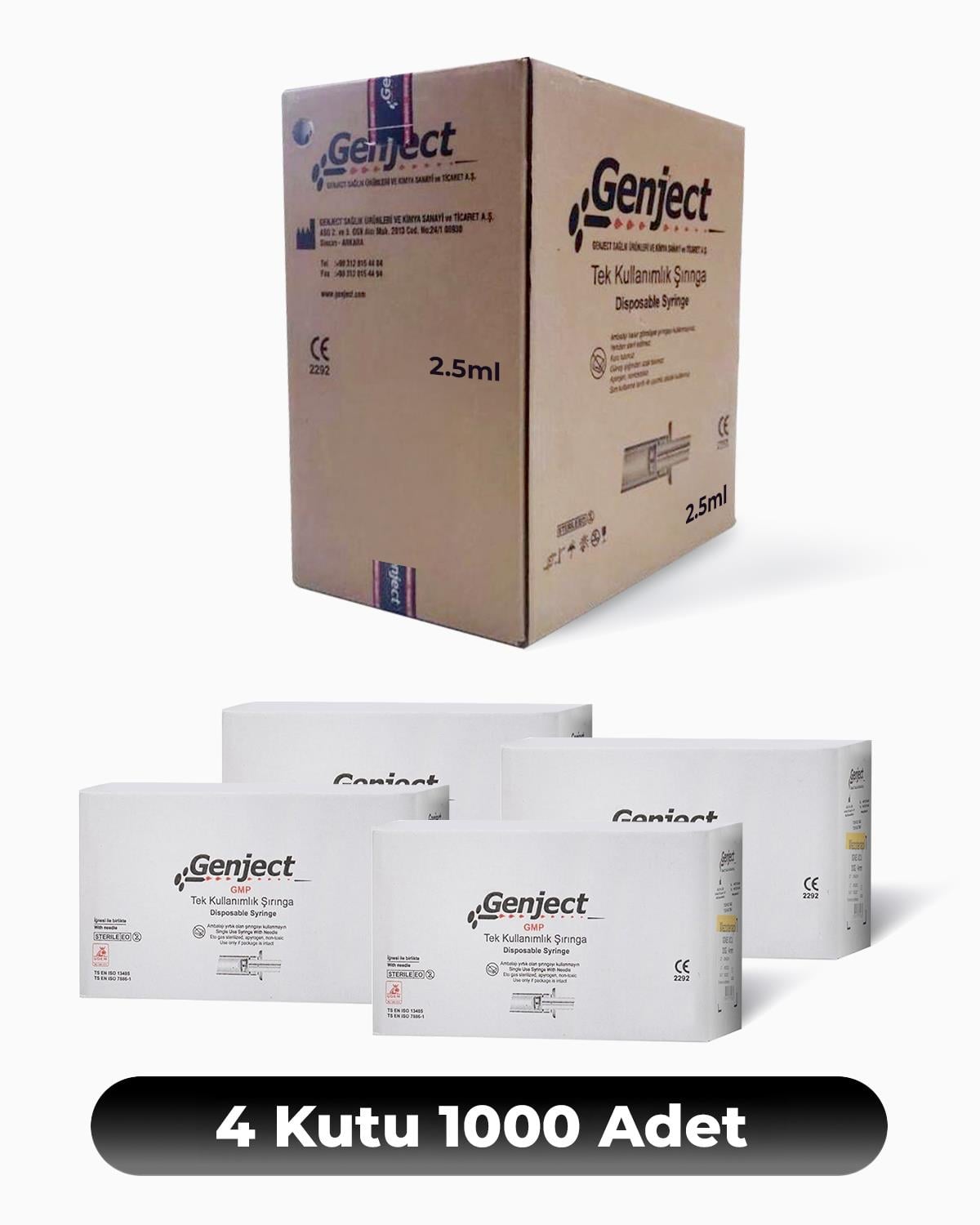 Genject 2,5 ml. , 3 Parçalı , 27G (0.41mm.), 40mm,Gri İğneli Dental Şırınga, LUER-LOCK Kilitli Dental Enjektör 250 Ad./Kt.