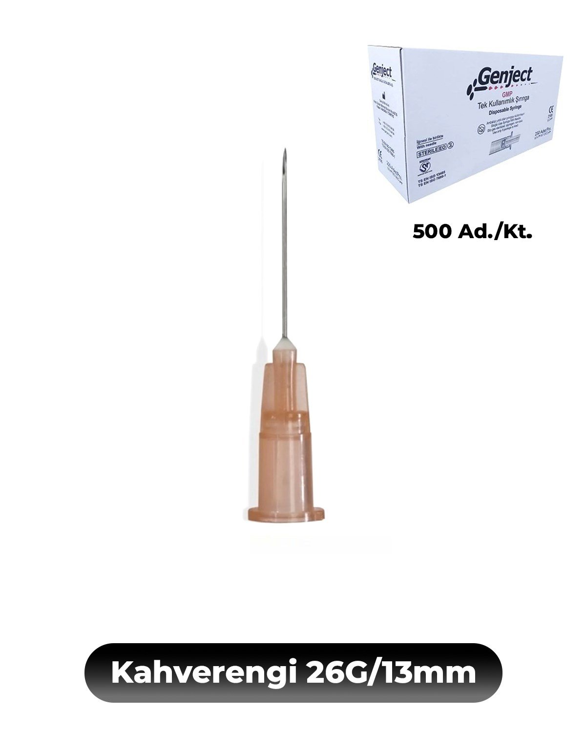 Genject 26G (0.46mm.), 13mm,Kahverengi Enjektör İğnesi, İnsülin İğnesi, Botoks İğne Ucu 500 Ad./Kt. (K:5000)- 152MML120