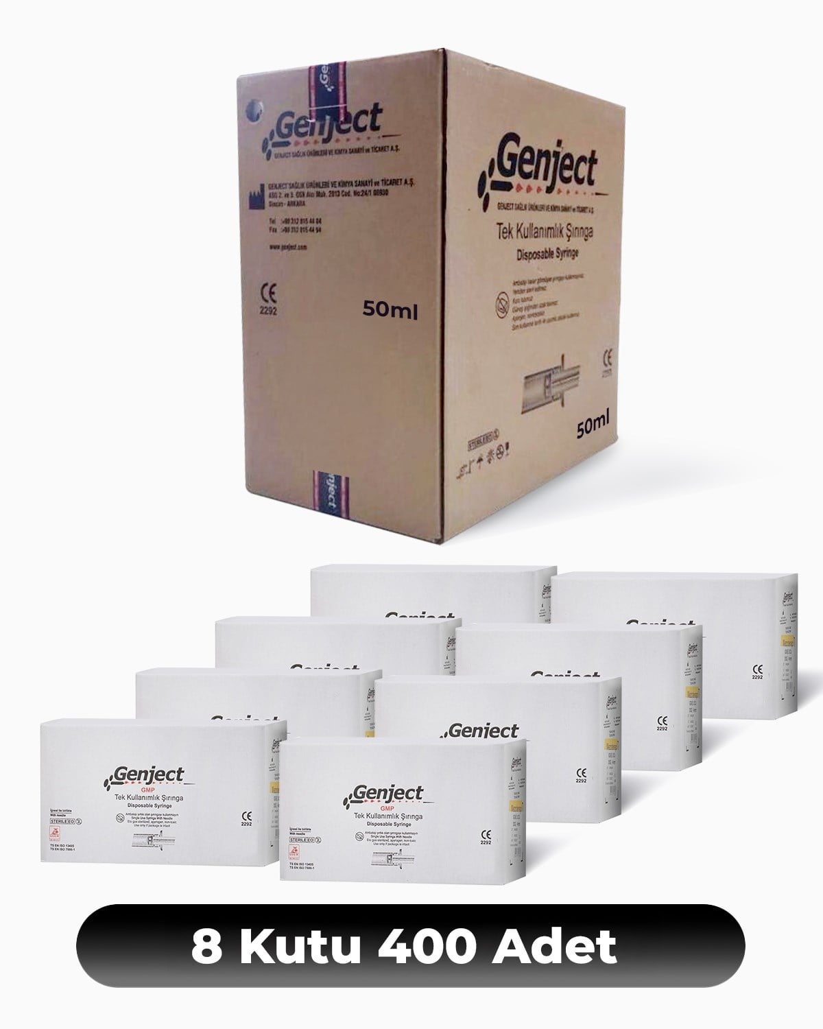 Genject 60 ml. , 3 Parçalı , 20G (0.91mm.), 38mm,Sarı İğneli Şırınga, Enjektör 50 Ad./Kt. (K:400)- 152MML044