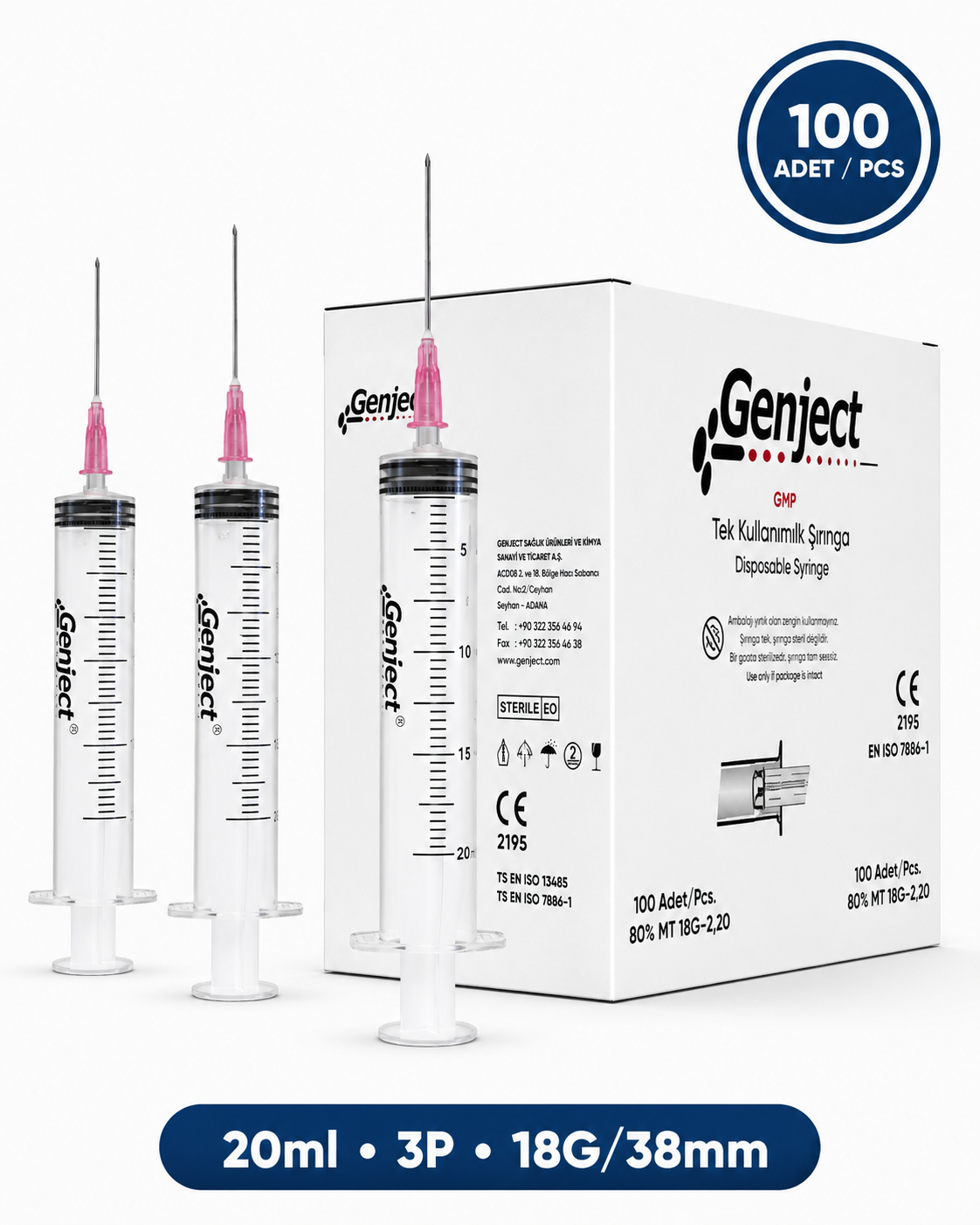 Genject  Kilitsiz (Luer Slip) Enjektör ve İğneler 18G (1-27mm-) 38mm 0- 152MML038