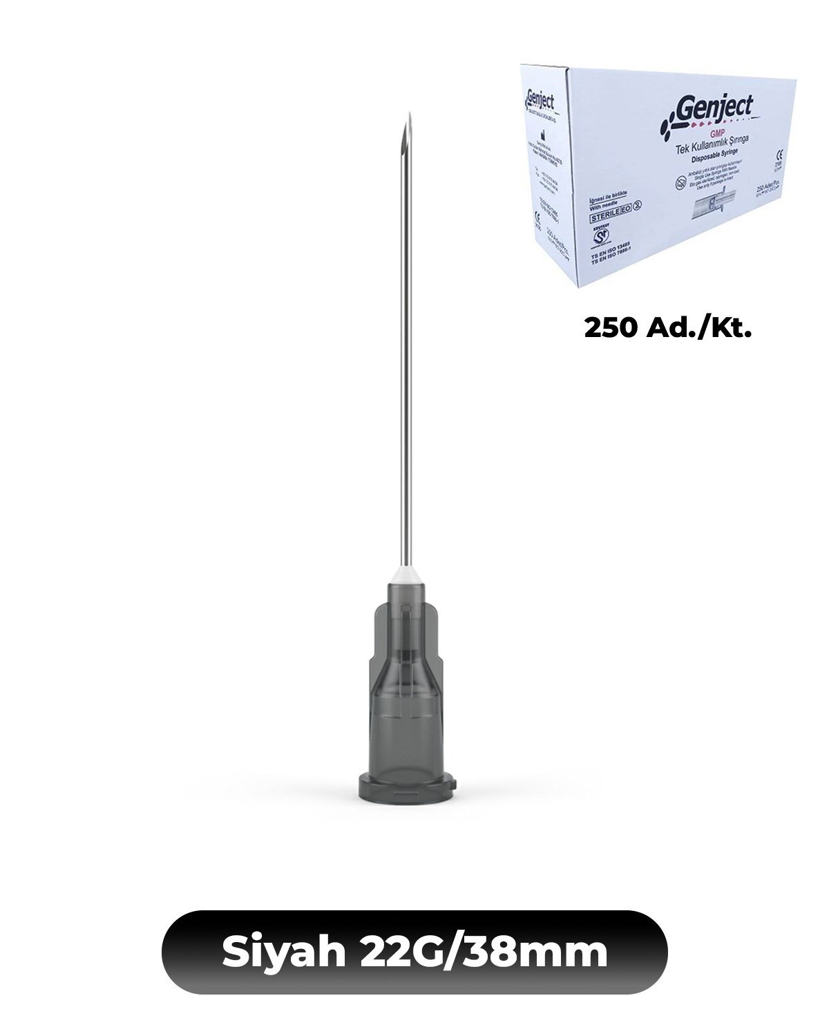 Genject  Kilitsiz (Luer Slip) Enjektör ve İğneler 22G (0-72mm-) 38mm 500- 152MML115