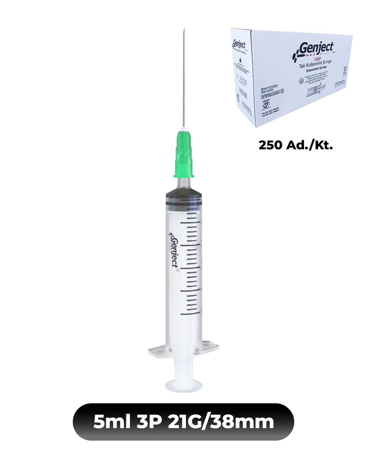 Genject  Kilitsiz (Luer Slip) Enjektör ve İğneler 21G (0-82mm-) 38mm 250- 152MML019