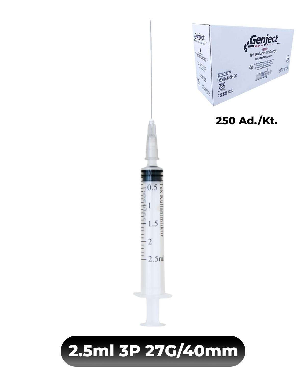 Genject  Kilitsiz (Luer Slip) Enjektör ve İğneler 27G (0-41mm-) 40mm 250- 152MML052