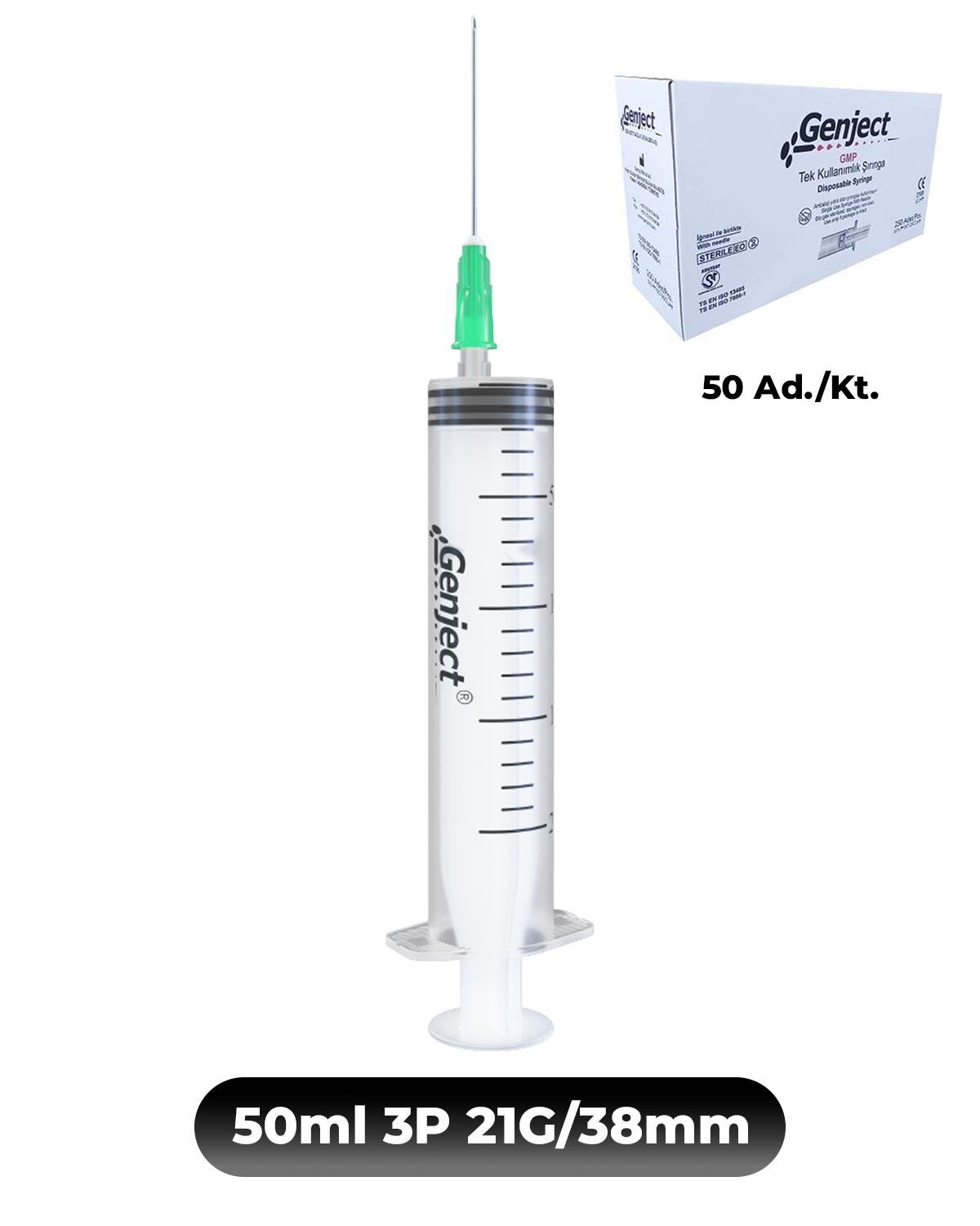 Genject  Kilitsiz (Luer Slip) Enjektör ve İğneler 21G (0-82mm-) 38mm 50- 152MML045