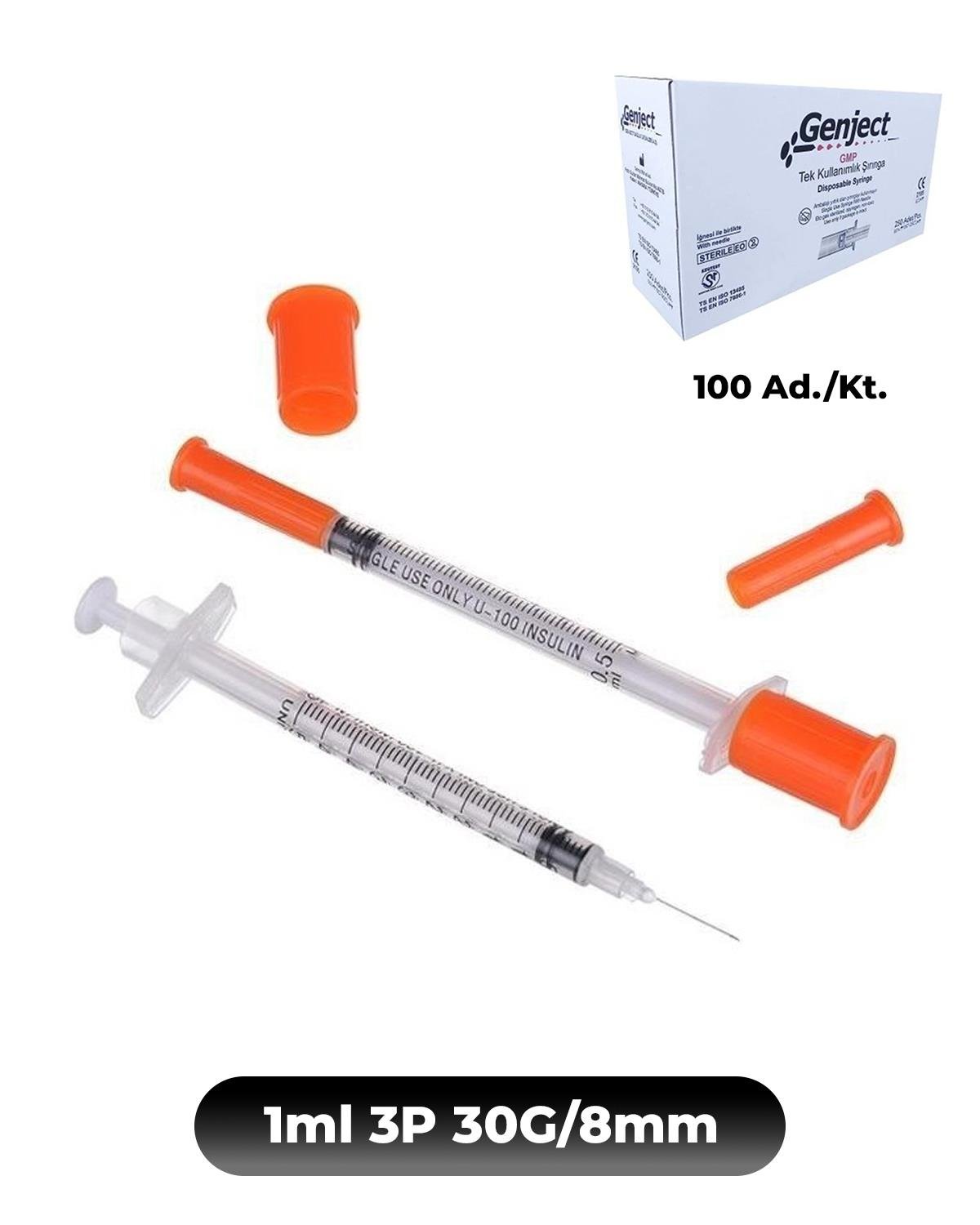 Genject  Kilitsiz (Luer Slip) Enjektör ve İğneler 30G (0-3mm-) 8mm 500- 152MML078