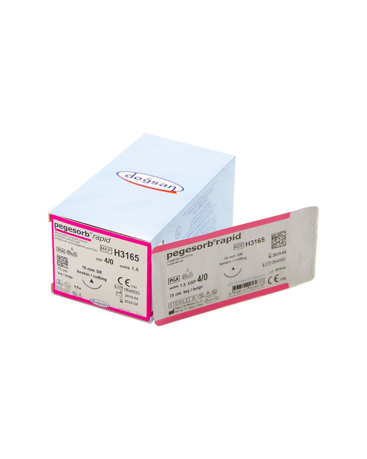 H3165 DOĞSAN Pegesorb Rapid 4/0 16 3/8 Keskin (Δ) 75cm PGLA Emilebilir Sütür 12 Ad./Pkt
