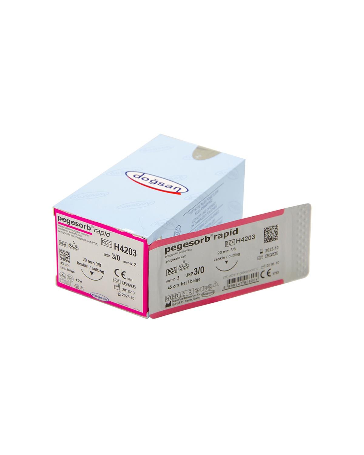 H4203 Pegesorb Rapid 3/0 20 3/8 Keskin (▼) 45cm PGLA Emilebilir Sütür 12 Ad./Pkt