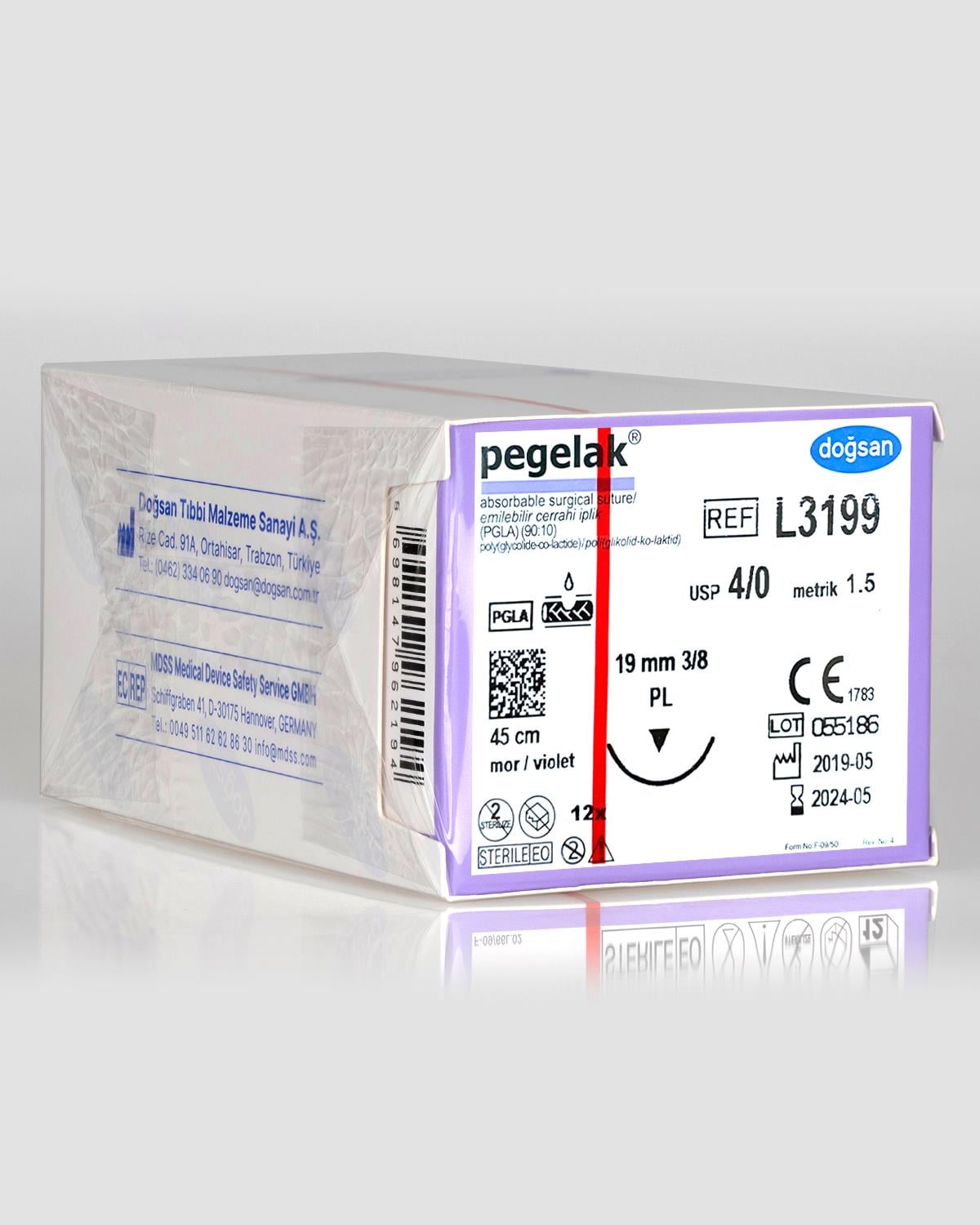 L3199 DOĞSAN Pegelak 4/0 19 3/8 PL 45cm PGLA Emilebilir Sütür 12 Ad./Pkt