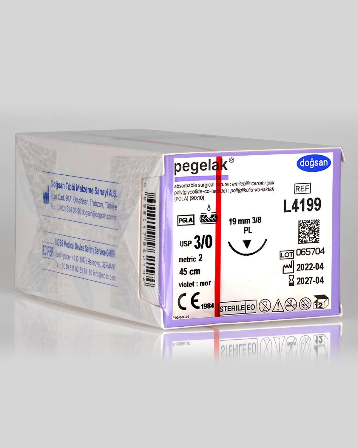 L4199 DOĞSAN Pegelak 3/0 19 3/8 PL 45cm PGLA Emilebilir Sütür 12 Ad./Pkt