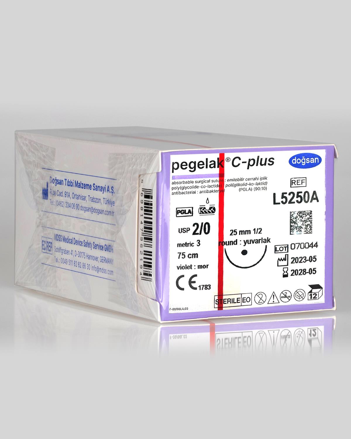 L5250A DOĞSAN Pegelak 2/0 25 1/2 Yuvarlak (●) 75cm PGLA Emilebilir Sütür 12 Ad./Pkt