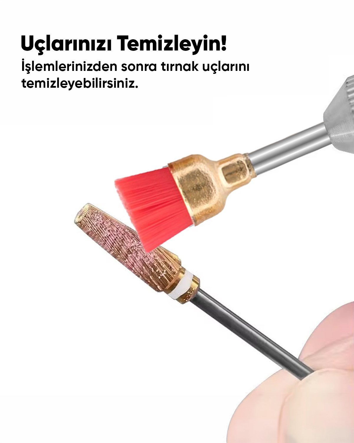 Manikür Pedikür Fırçası, Tırnak Temizlik Fırçası, Pembe Ultra Yumuşak Polisaj Fırçası, L:5-D:7mm, (Sertlik:1), 5 Ad./Pkt.