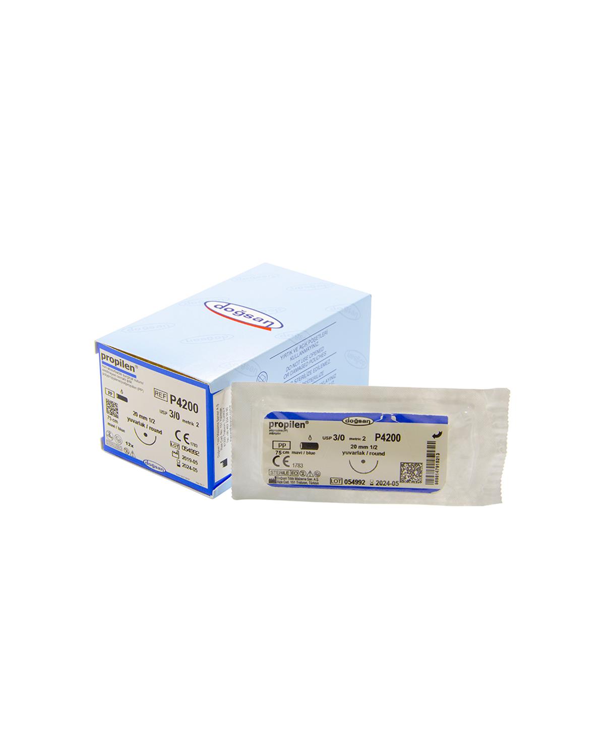 P4200 DOĞSAN Propilen 3/0 20 1/2 Yuvarlak (●) 75cm Polipropilen Emilemeyen Sütür 12 Ad./Pkt