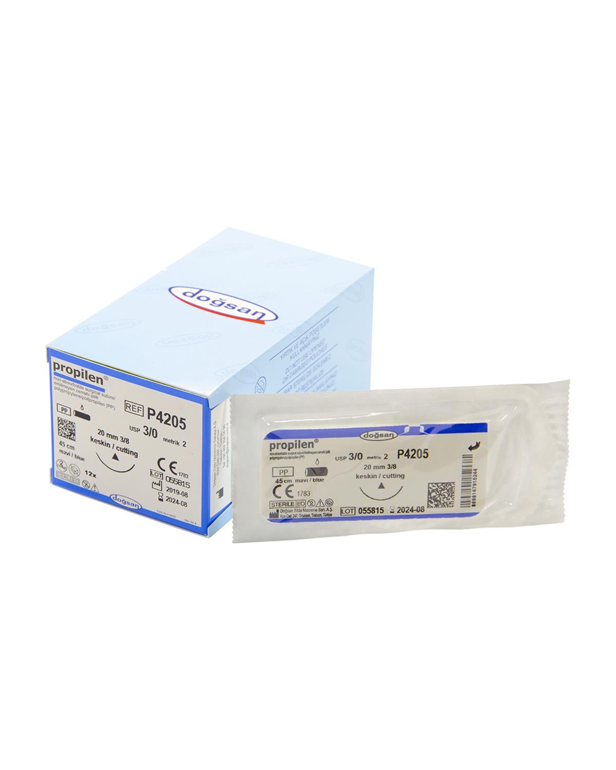 P4205 DOĞSAN Propilen 3/0 20 3/8 Keskin (Δ) 45cm Polipropilen Emilemeyen Sütür 12 Ad./Pkt
