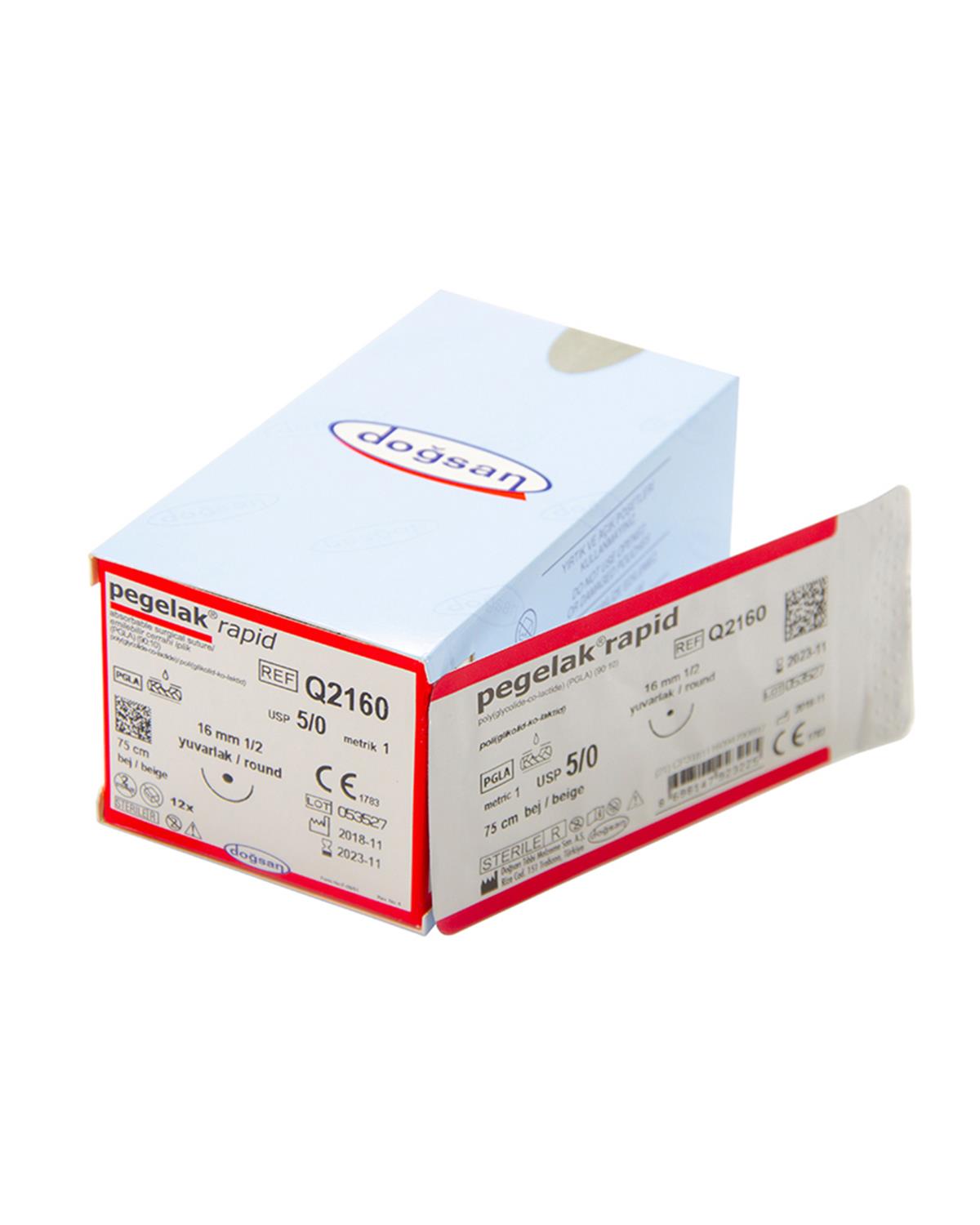 Q1160 DOĞSAN Pegelak Rapid 6/0 16 1/2 Yuvarlak (●) 45cm PGLA Emilebilir Sütür 12 Ad./Pkt