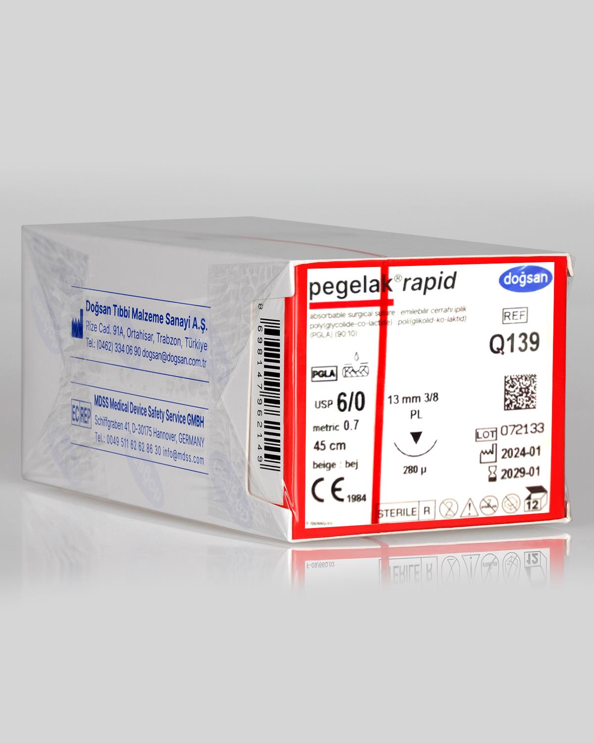 Q139 DOĞSAN Pegelak Rapid 6/0 13 3/8 PL 45cm PGLA Emilebilir Sütür 12 Ad./Pkt